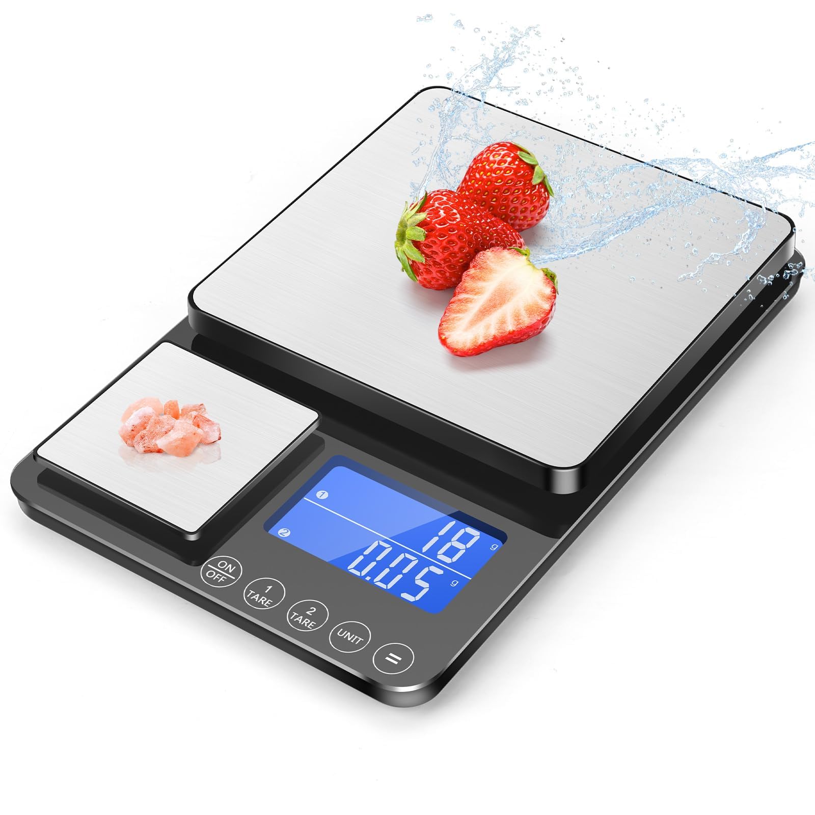 Balance de cuisine numérique à double plateau,500g/0,01g et 15kg/1g Argent Titane