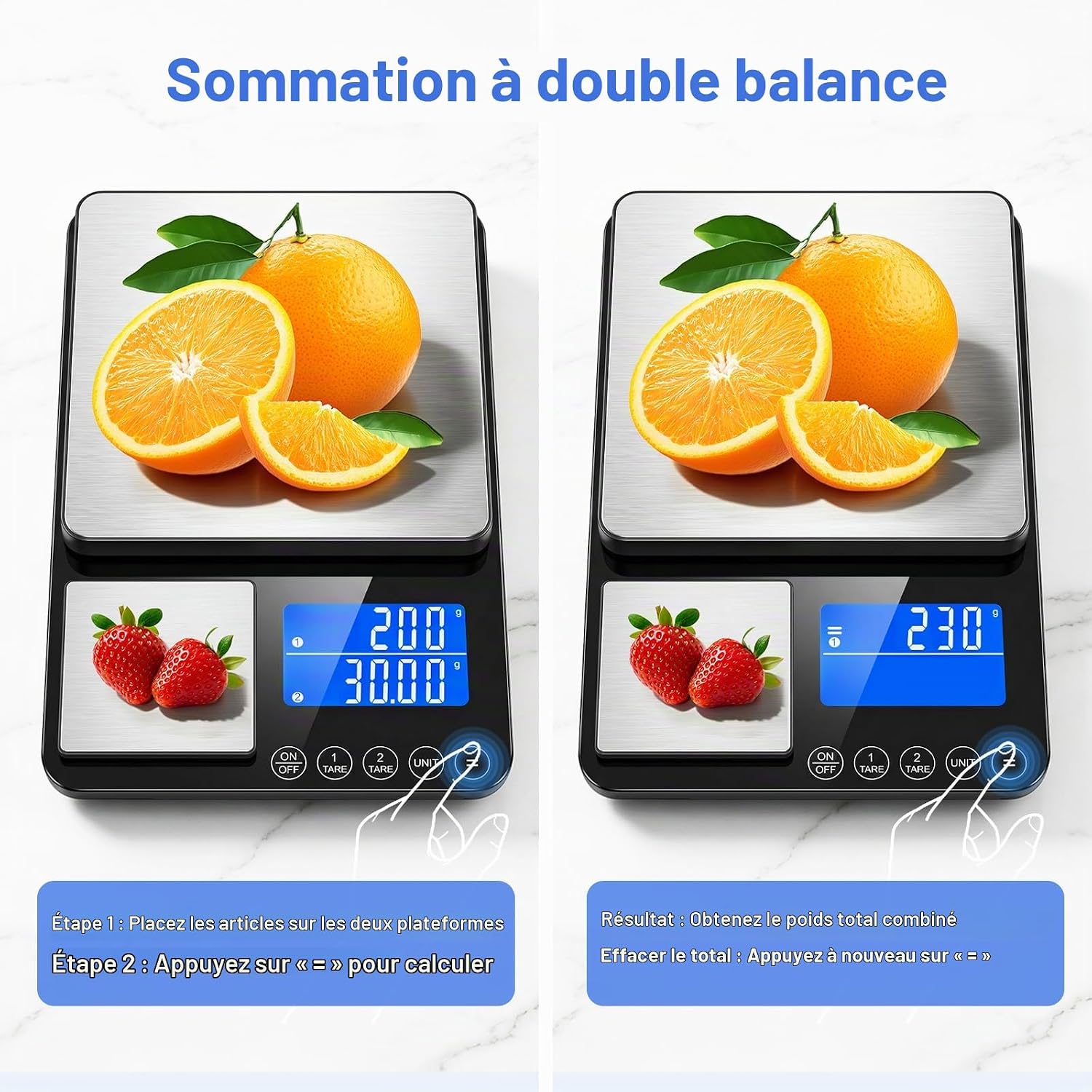 Balance de cuisine numérique à double plateau,500g/0,01g et 15kg/1g Argent Titane 4