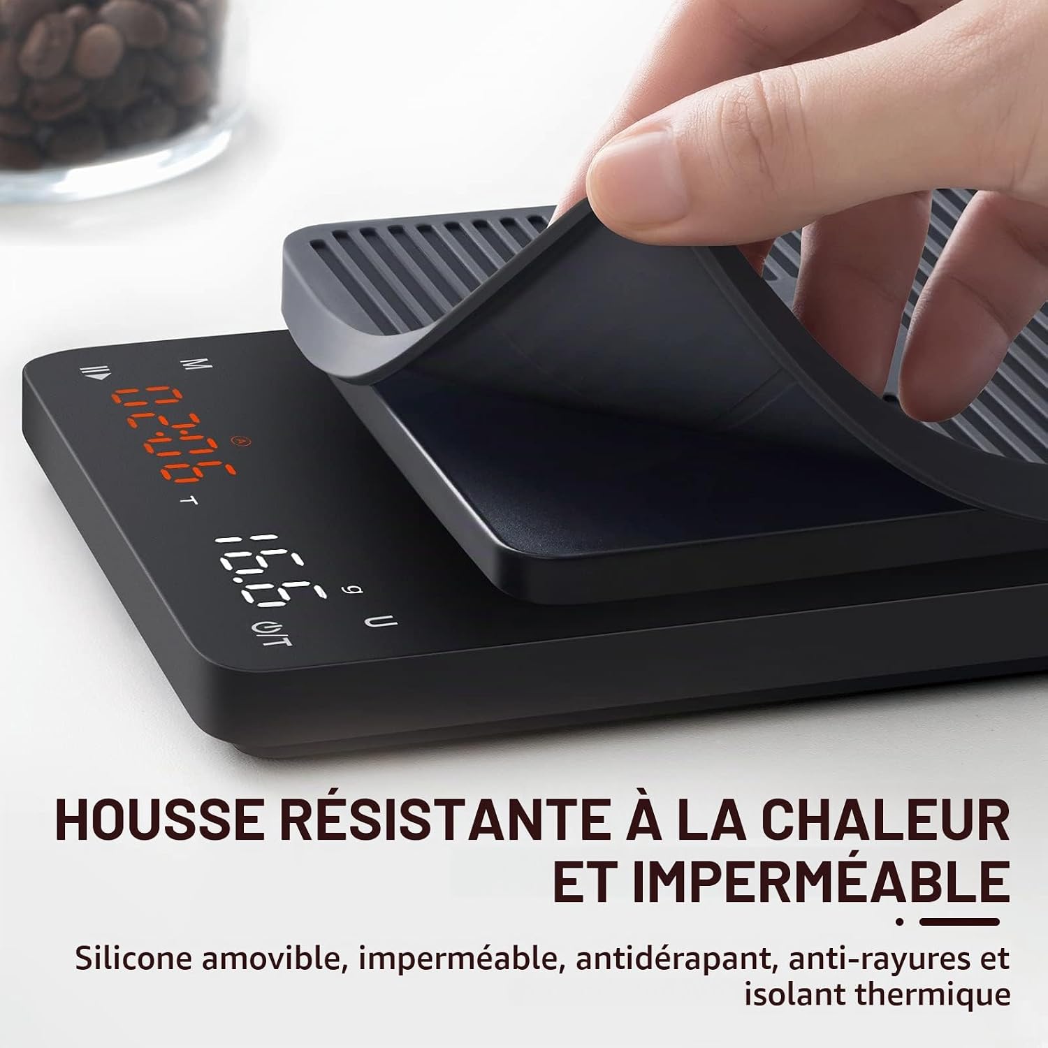 BAGAIL Balance Numérique à Café avec Minuterie, Précision 0.1g, Grand Écran, Tarage Automatique, Boutons Tactiles, Recharge 6