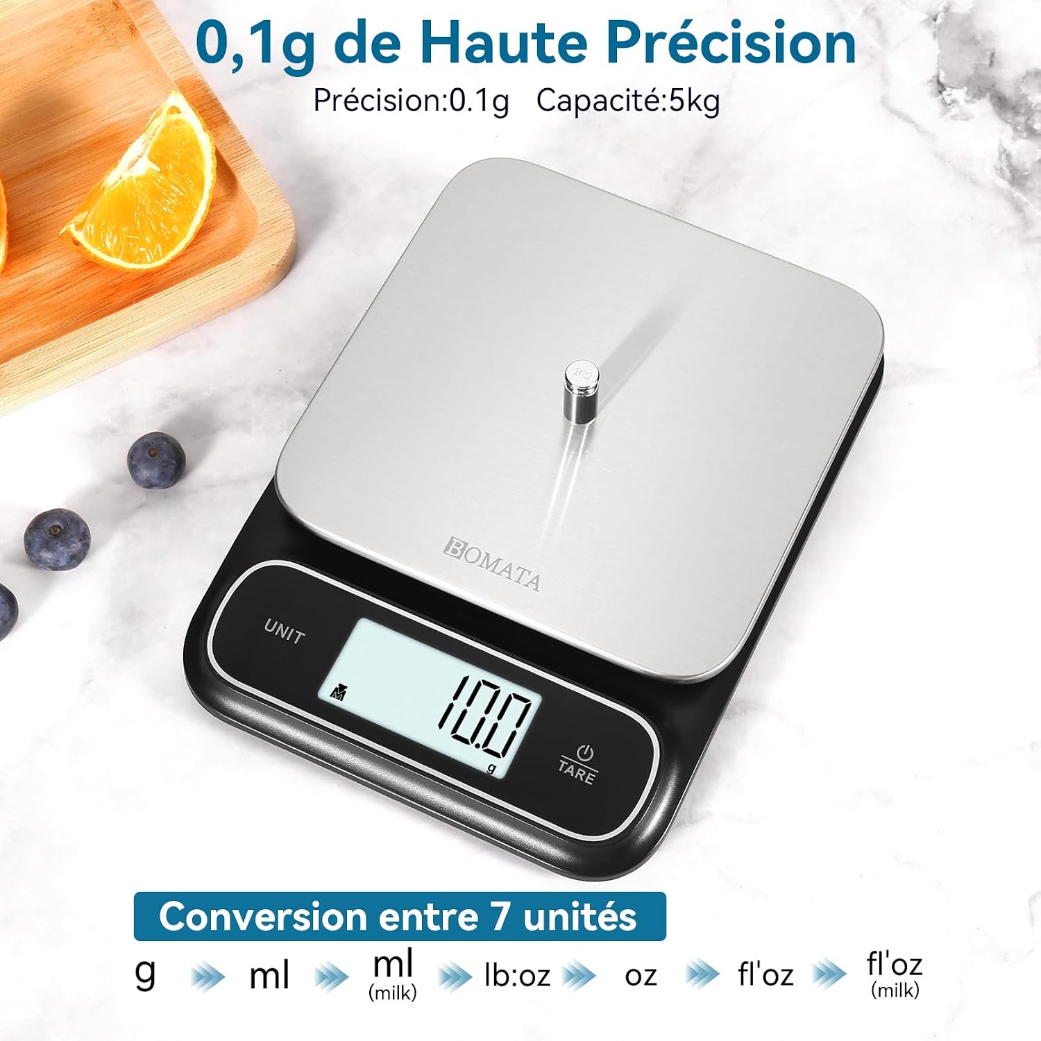 Balance de cuisine BOMATA étanche IPX6, 0,1g de Haute Précision 0,1g 5kg Noir 2