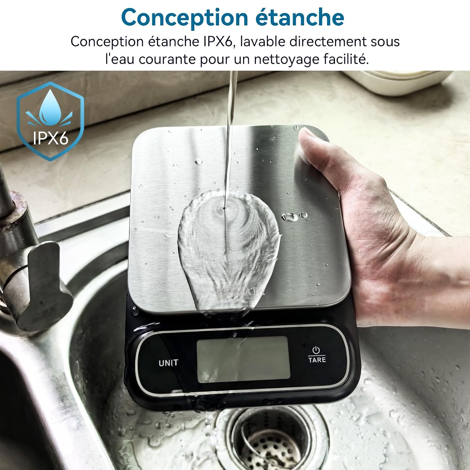 Balance de cuisine BOMATA étanche IPX6, 0,1g de Haute Précision 0,1g 5kg Noir 3