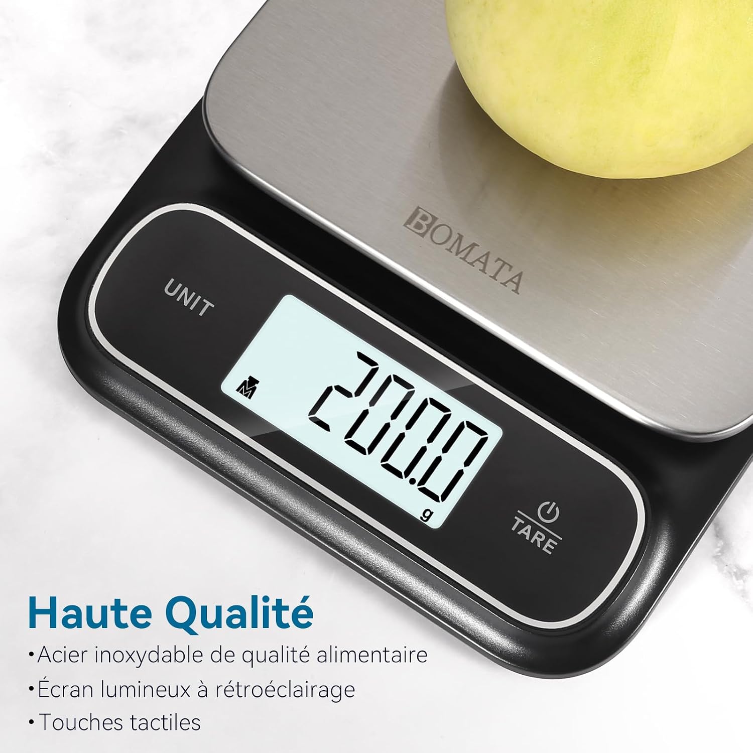 Balance de cuisine BOMATA étanche IPX6, 0,1g de Haute Précision 0,1g 5kg Noir 5