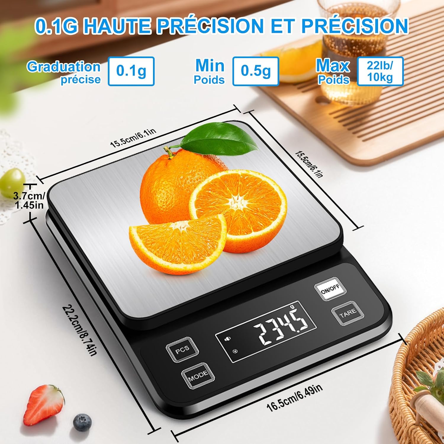 Diyife Balances de Cuisine Entièrement Étanche, 10kg, IPX67 &amp; Rechargeable Noir 3