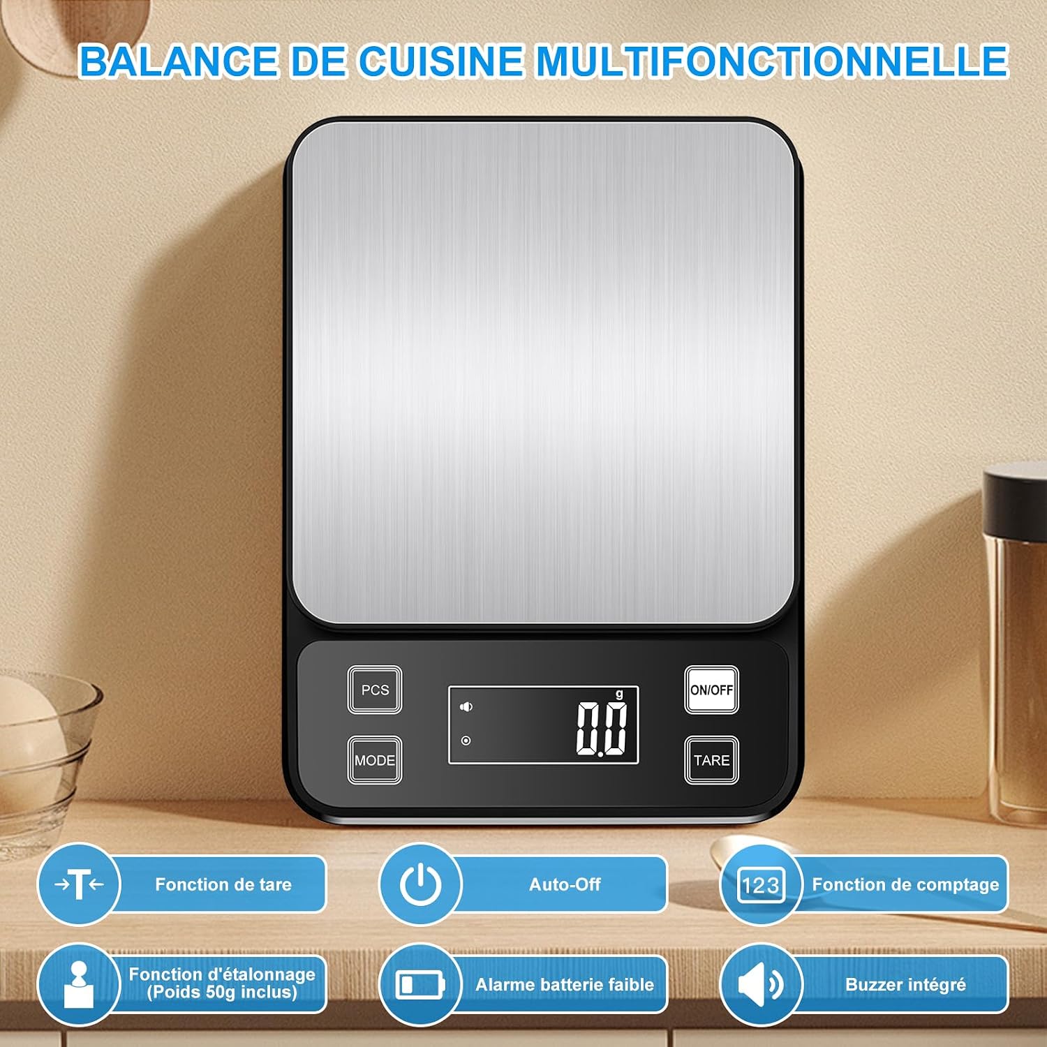Diyife Balances de Cuisine Entièrement Étanche, 10kg, IPX67 &amp; Rechargeable Noir 6