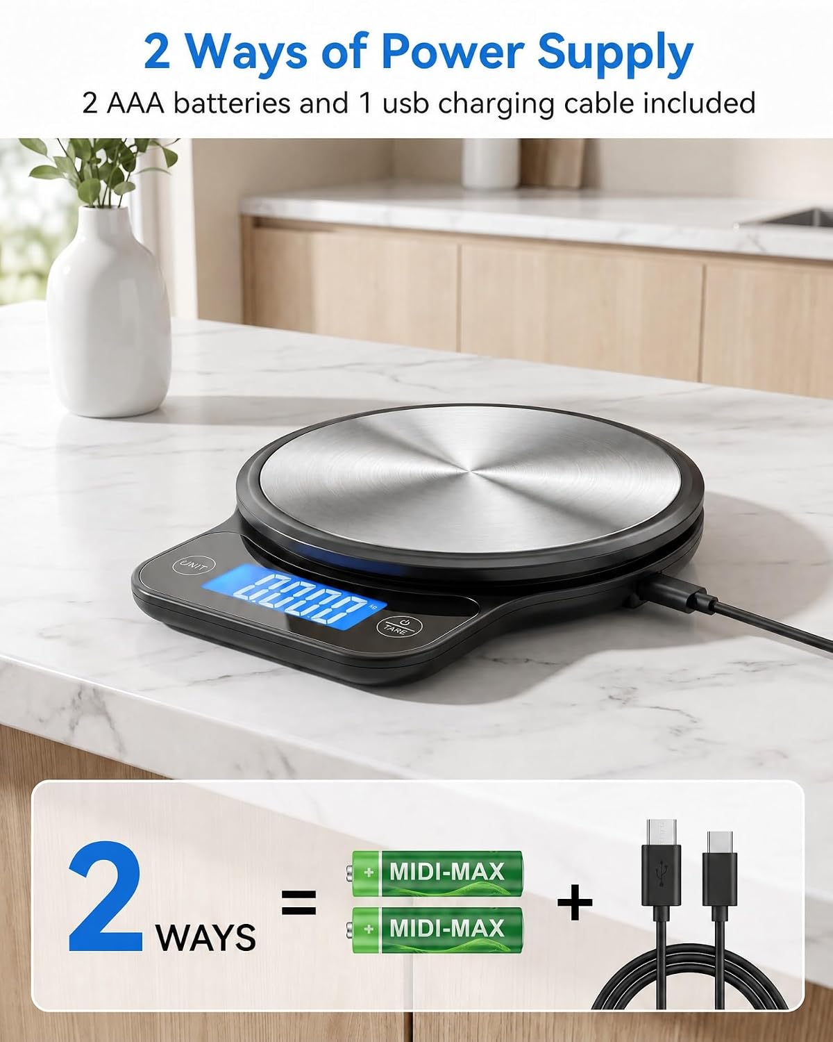 Balance de cuisine numérique, USB C, balance de cuisine électronique, 10 kg, haute précision, 0,5 g/0,02 oz, professionnell 3