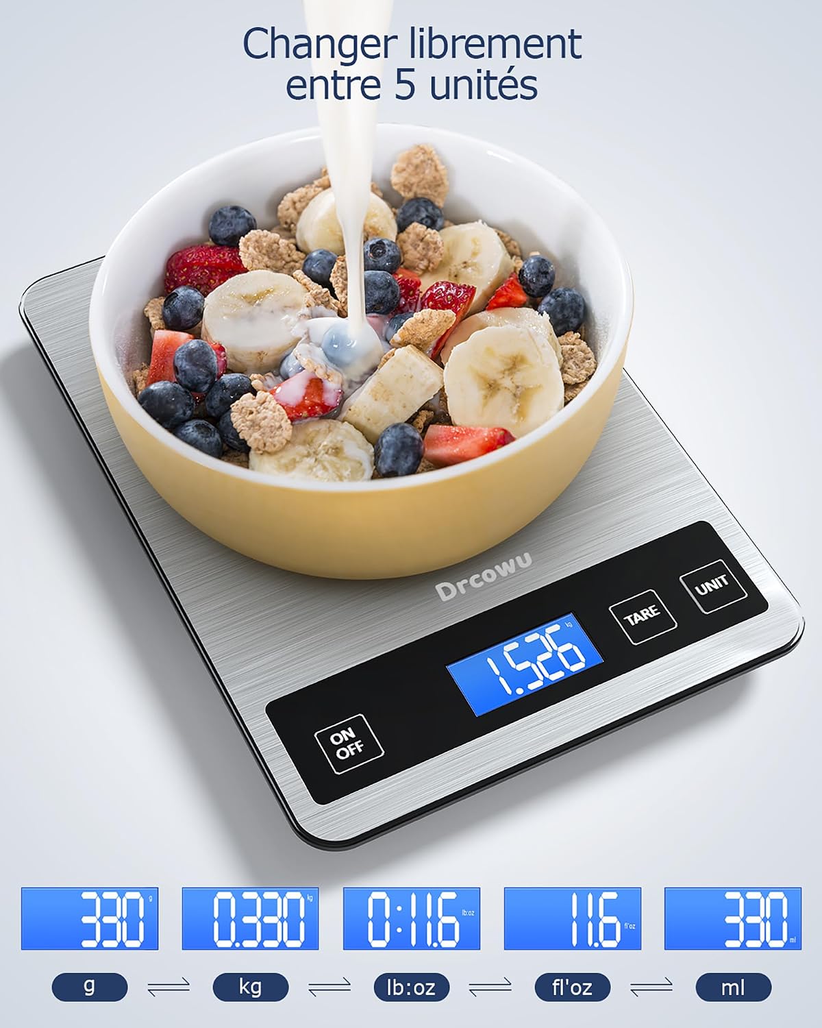 Balance de cuisine numérique 15 kg pour la préparation des repas, Pèse alimentaire électronique en Acier inoxydable avec pr 2