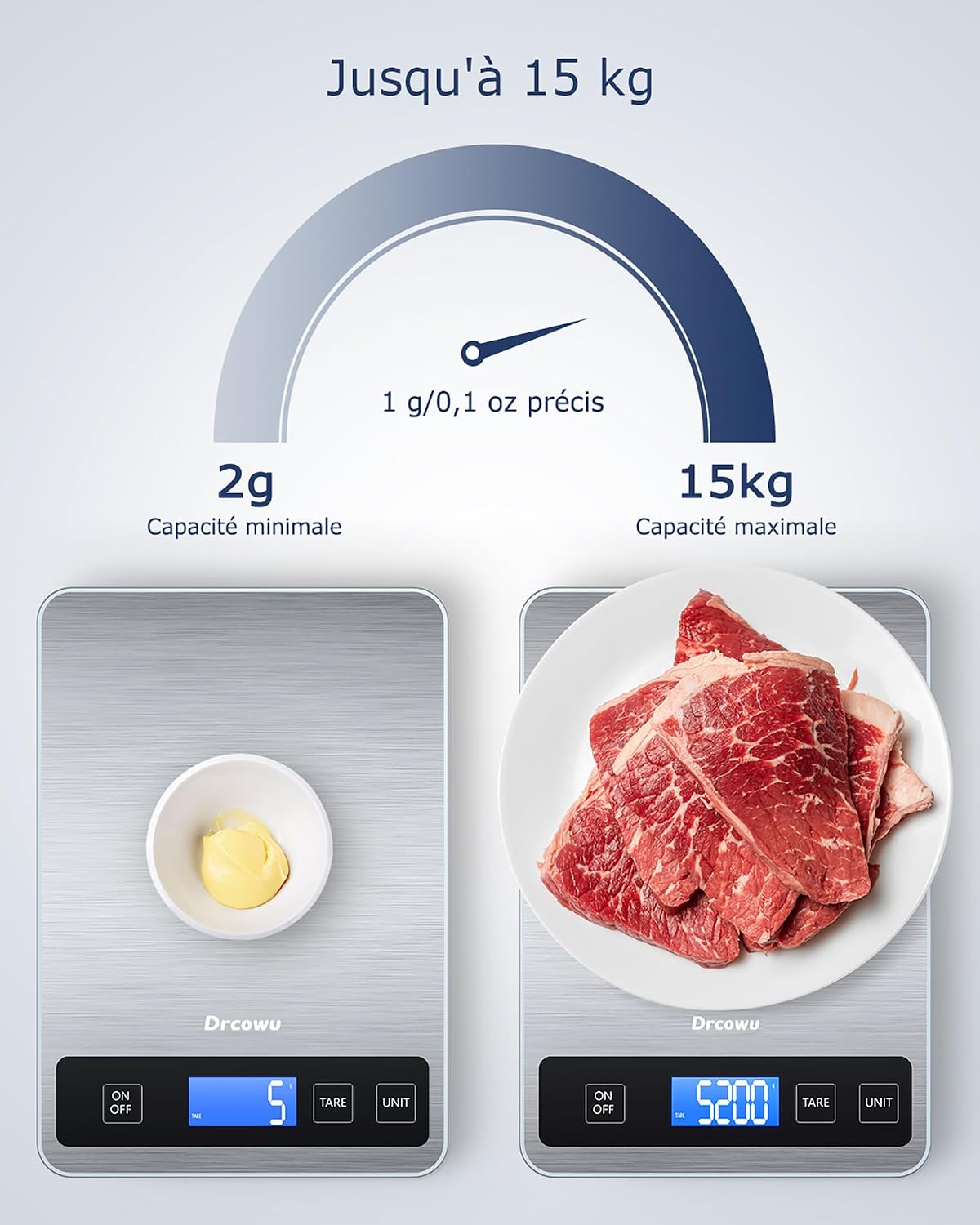 Balance de cuisine numérique 15 kg pour la préparation des repas, Pèse alimentaire électronique en Acier inoxydable avec pr 5