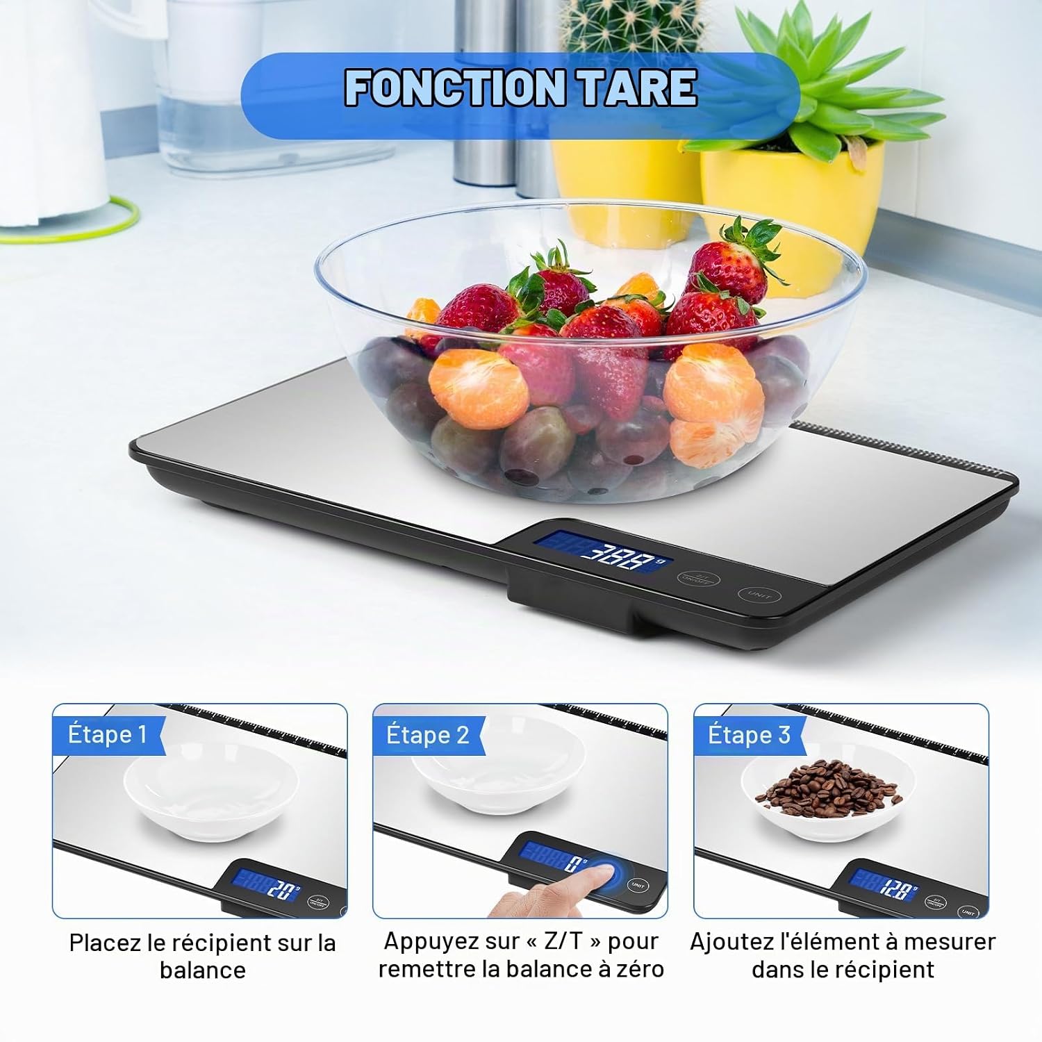 Balance de Cuisine Électronique 15kg, Précise à 1g, Écran LCD Argent Satiné 5
