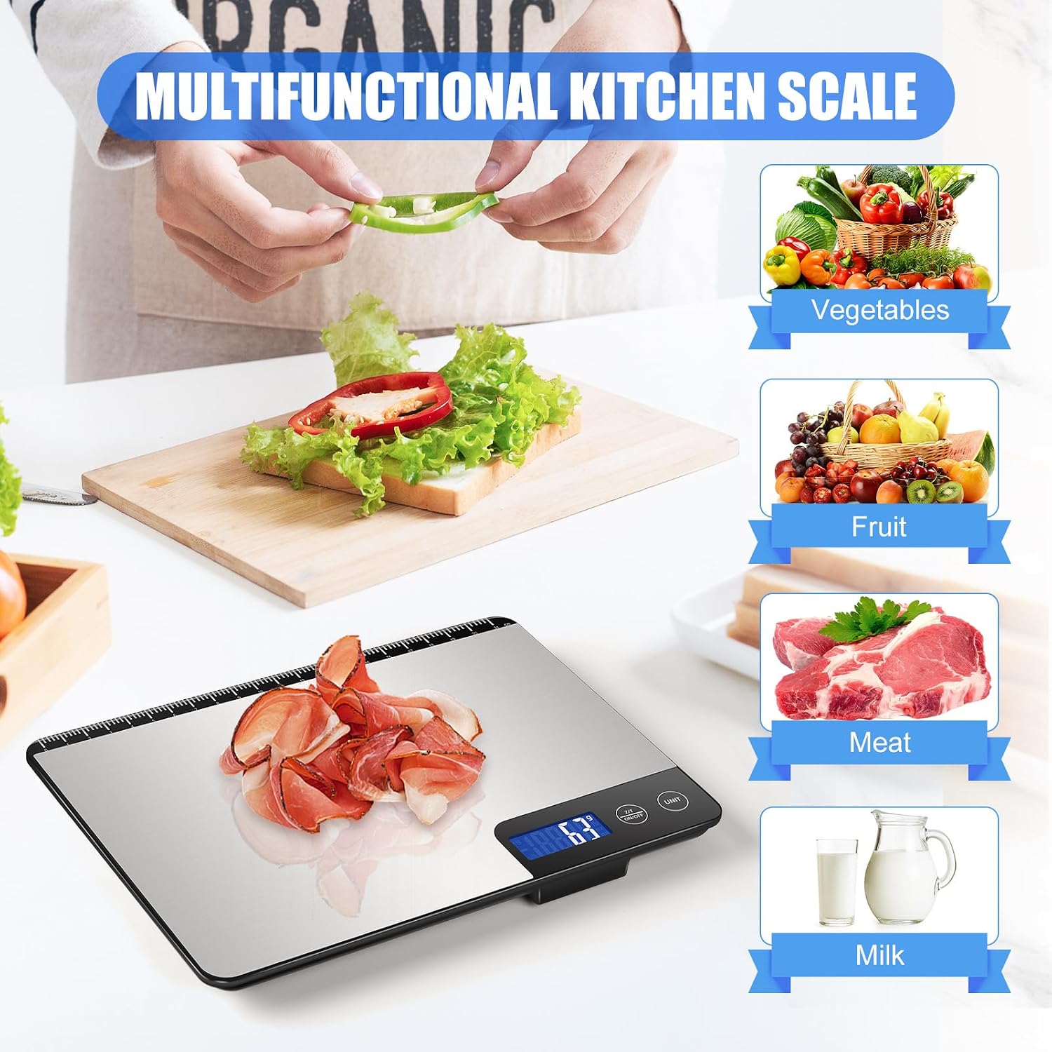 Balance de Cuisine Électronique 15kg, Précise à 1g, Écran LCD Argent Satiné 10
