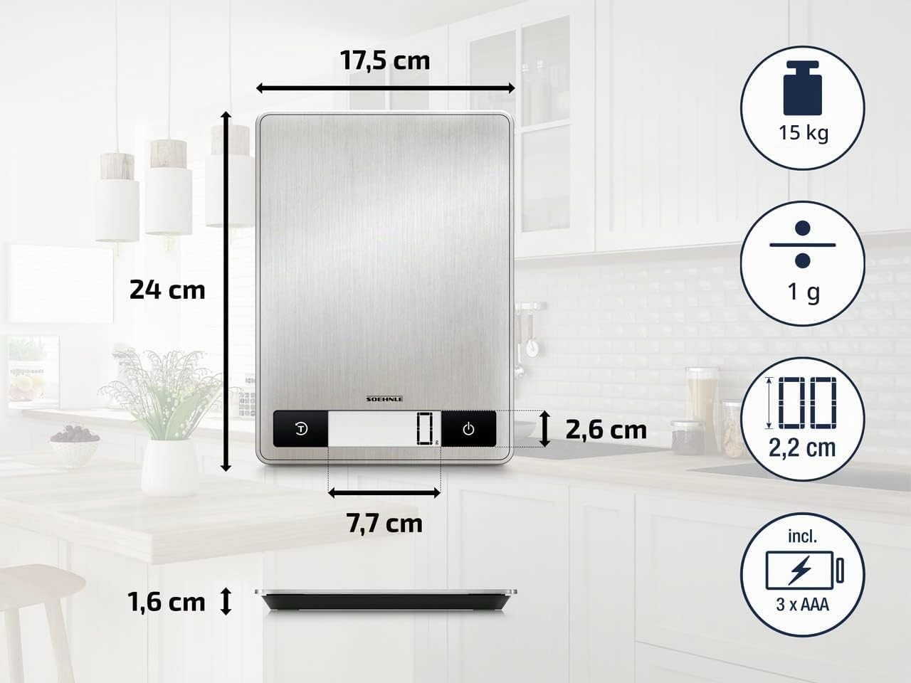 Soehnle Balance de Cuisine Page Profi 200, Balance Culinaire 15 kg Argenté Unique 8
