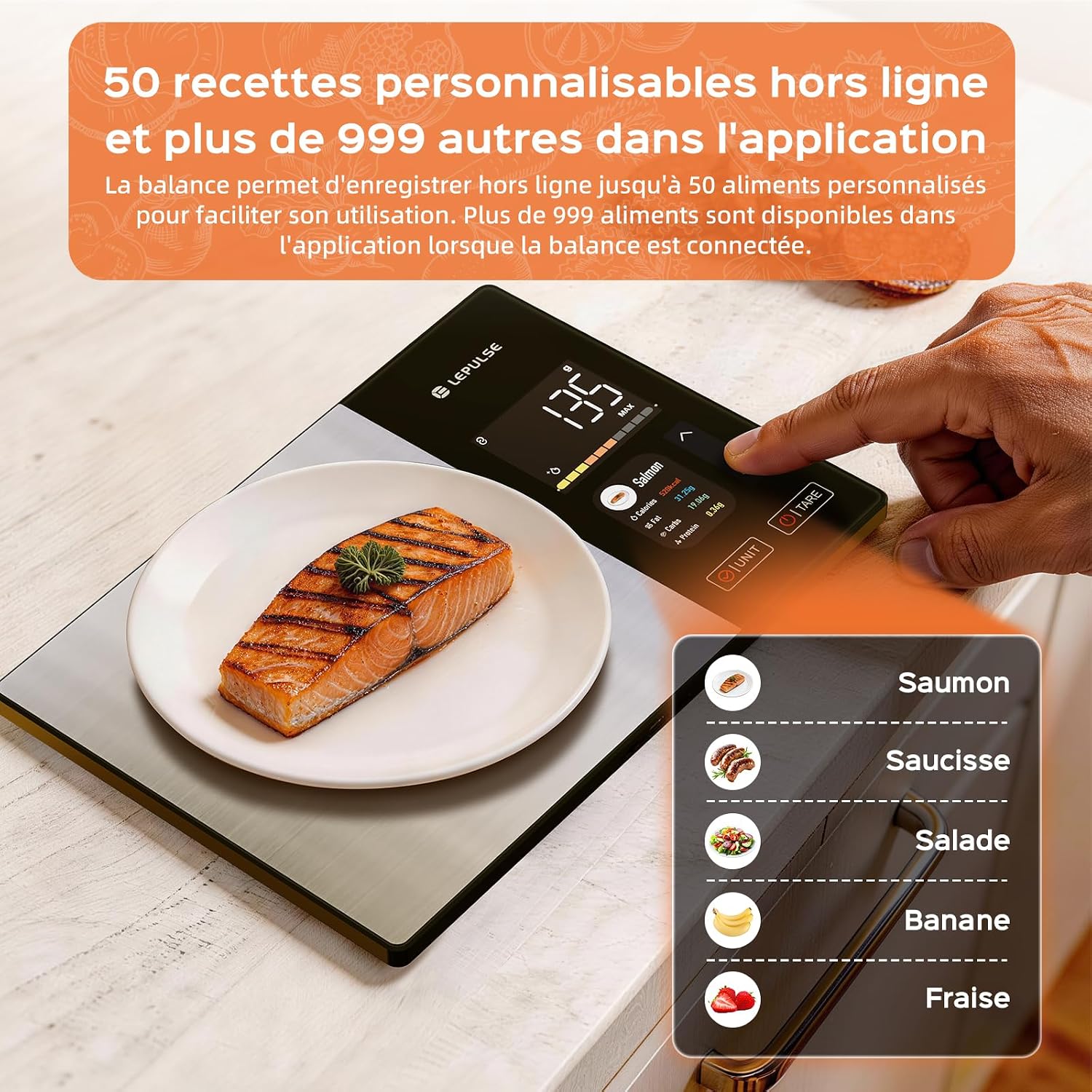 Balance de cuisine numérique avec calcul nutritionnel, écran couleur TFT 2