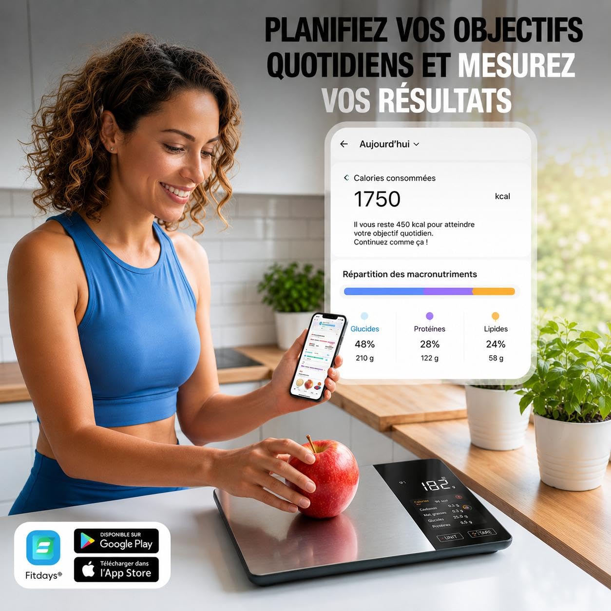 Balance Cuisine Alimentaire Calcul Calories Protéines Glucides Lipide | Balance de Cuisine Nutritionnelle Précision 1g | Éc 4