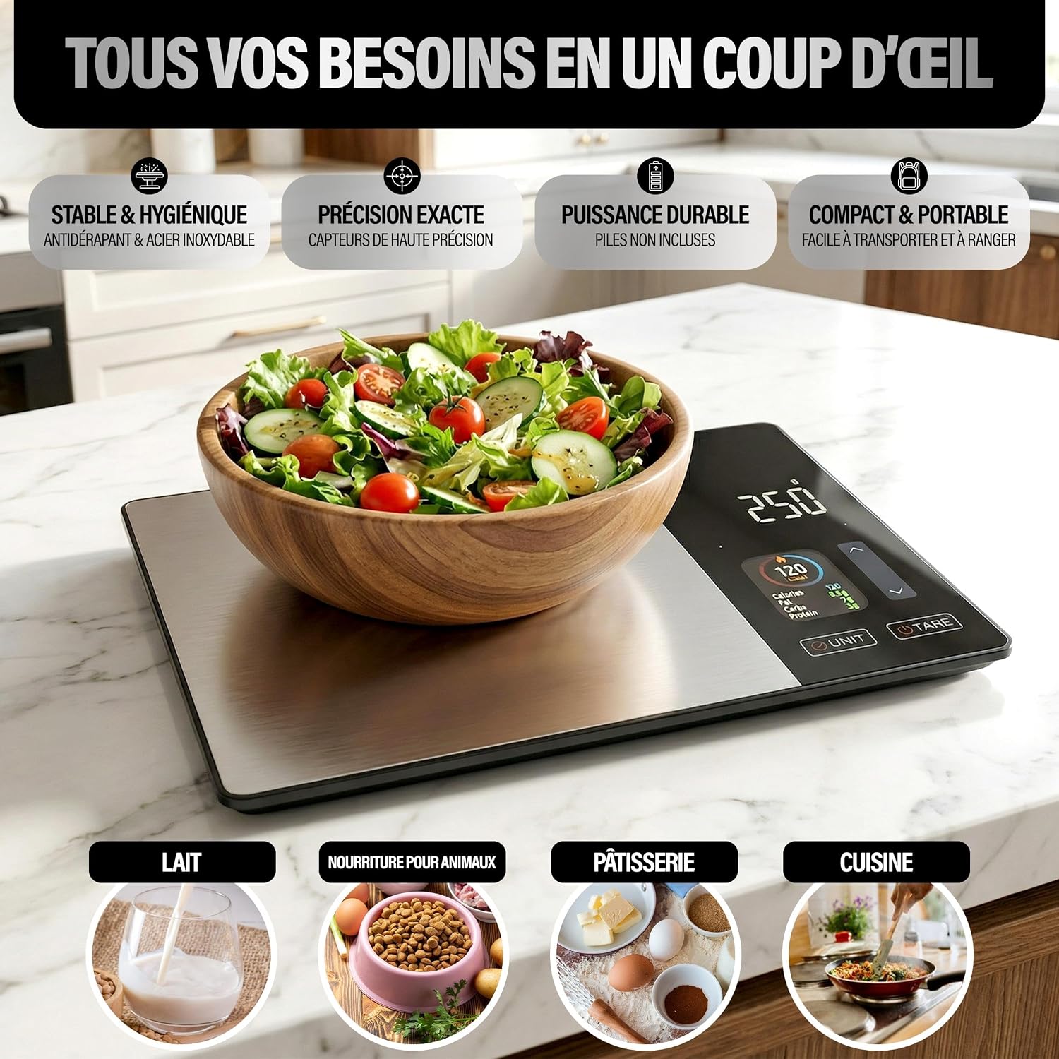 Balance Cuisine Alimentaire Calcul Calories Protéines Glucides Lipide | Balance de Cuisine Nutritionnelle Précision 1g | Éc 6