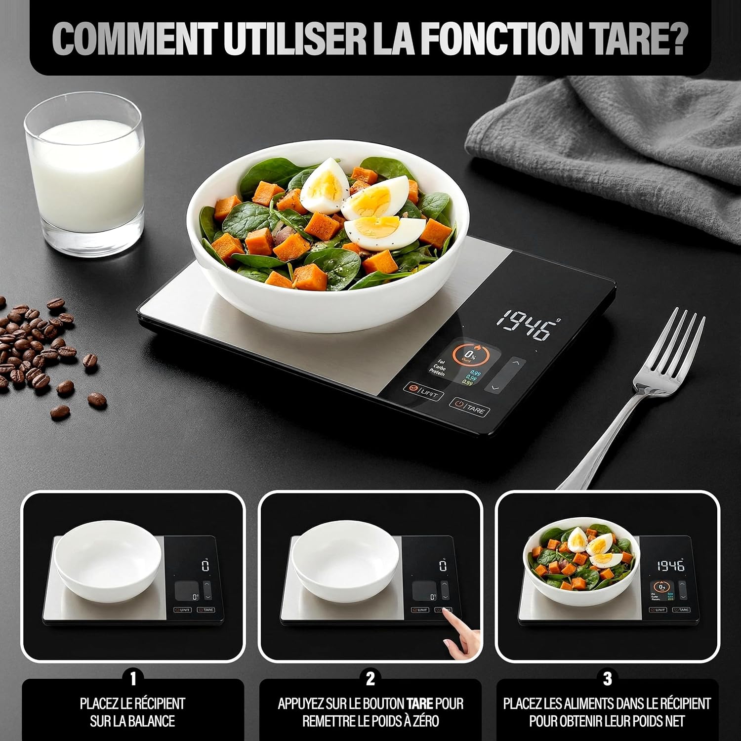 Balance Cuisine Alimentaire Calcul Calories Protéines Glucides Lipide | Balance de Cuisine Nutritionnelle Précision 1g | Éc 7
