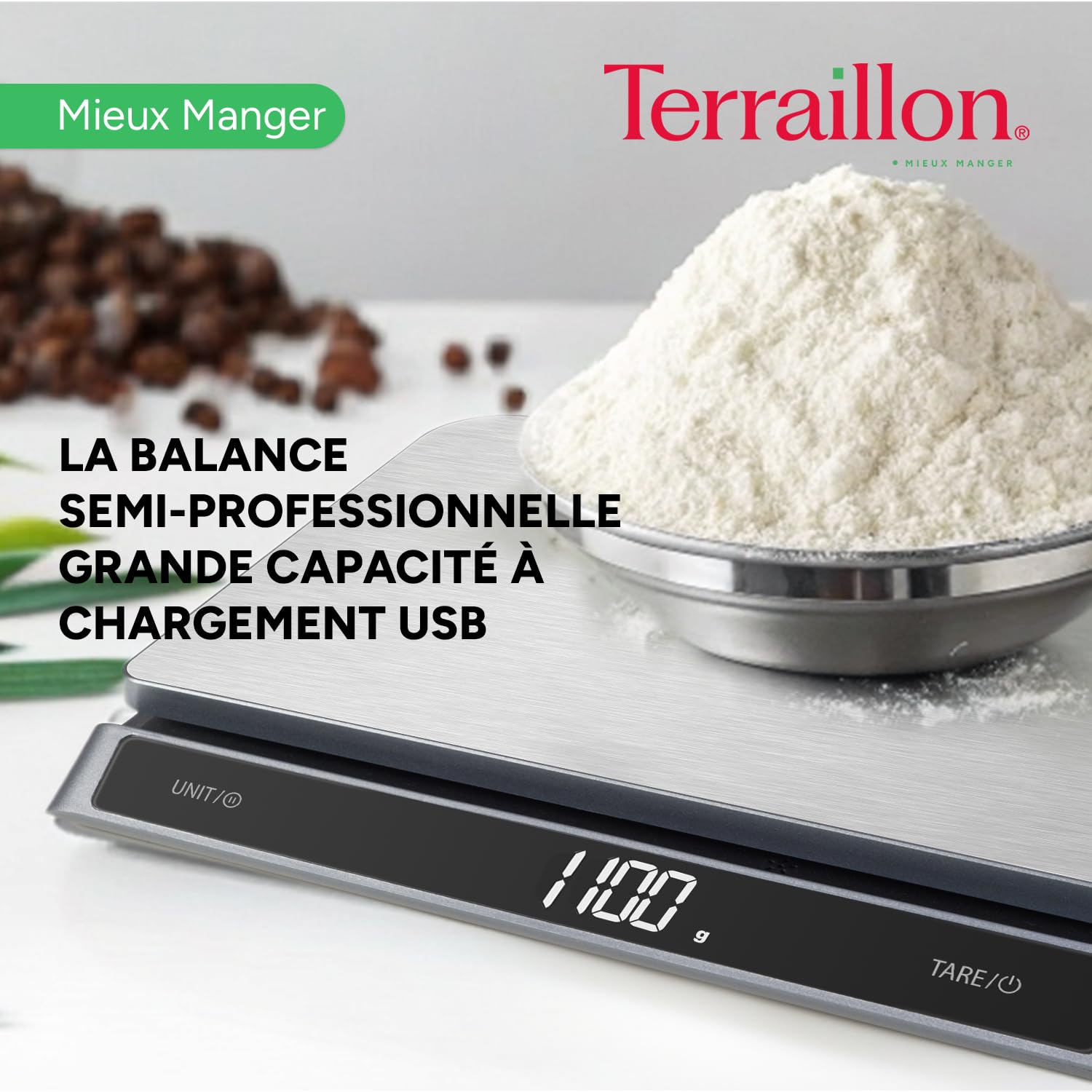 TERRAILLON Balance de cuisine électronique professionnelle PRO USB 15 2
