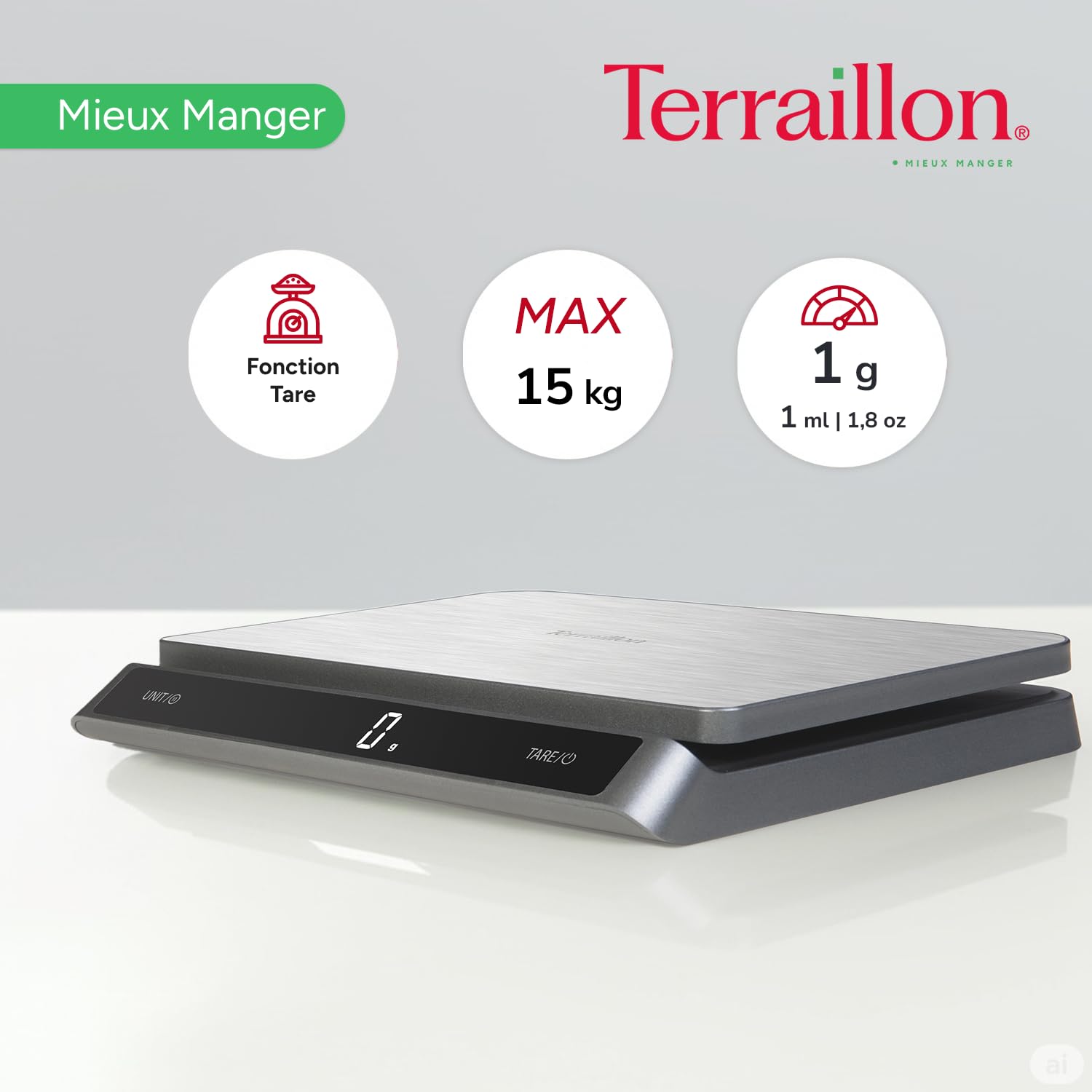 TERRAILLON Balance de cuisine électronique professionnelle PRO USB 15 3