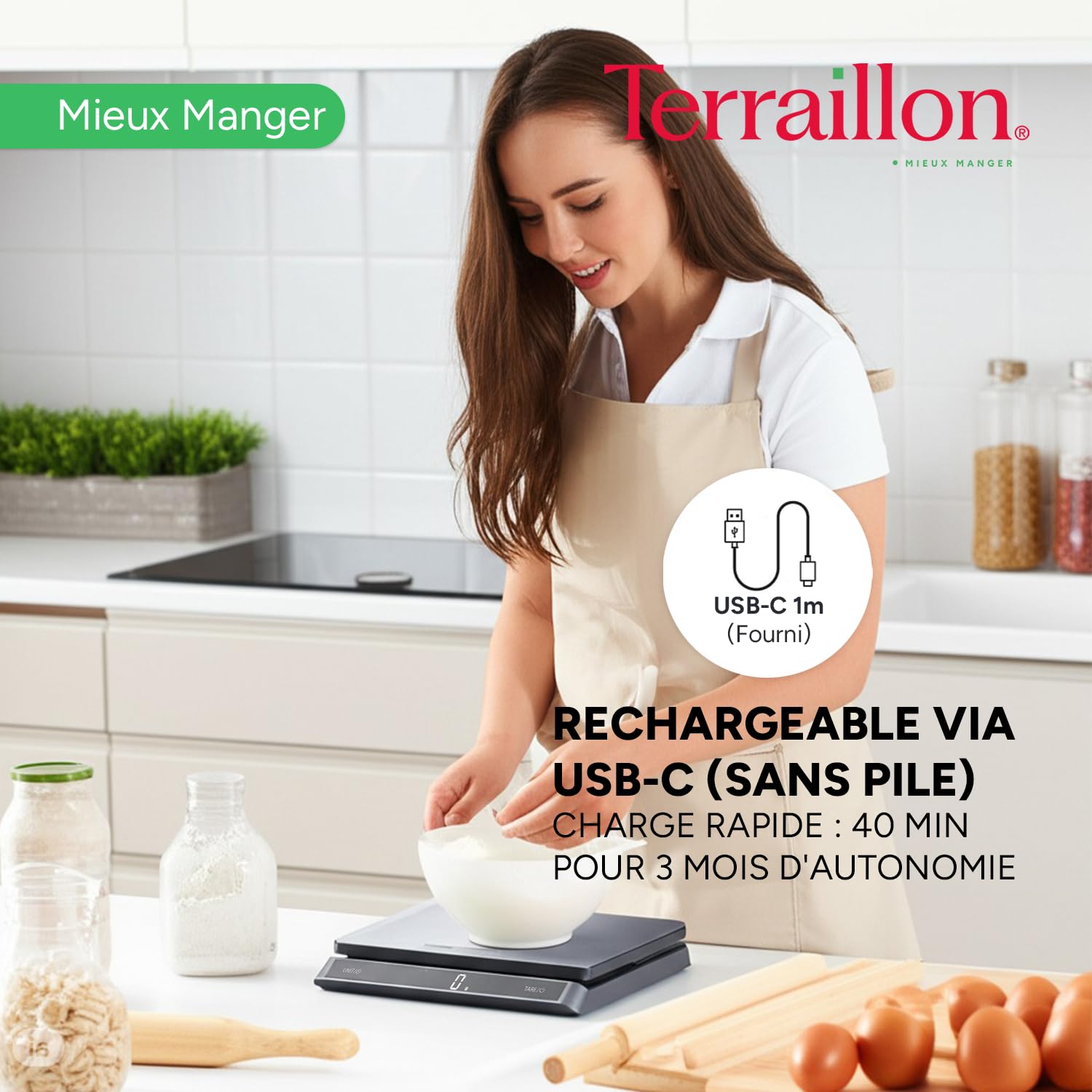 TERRAILLON Balance de cuisine électronique professionnelle PRO USB 15 5