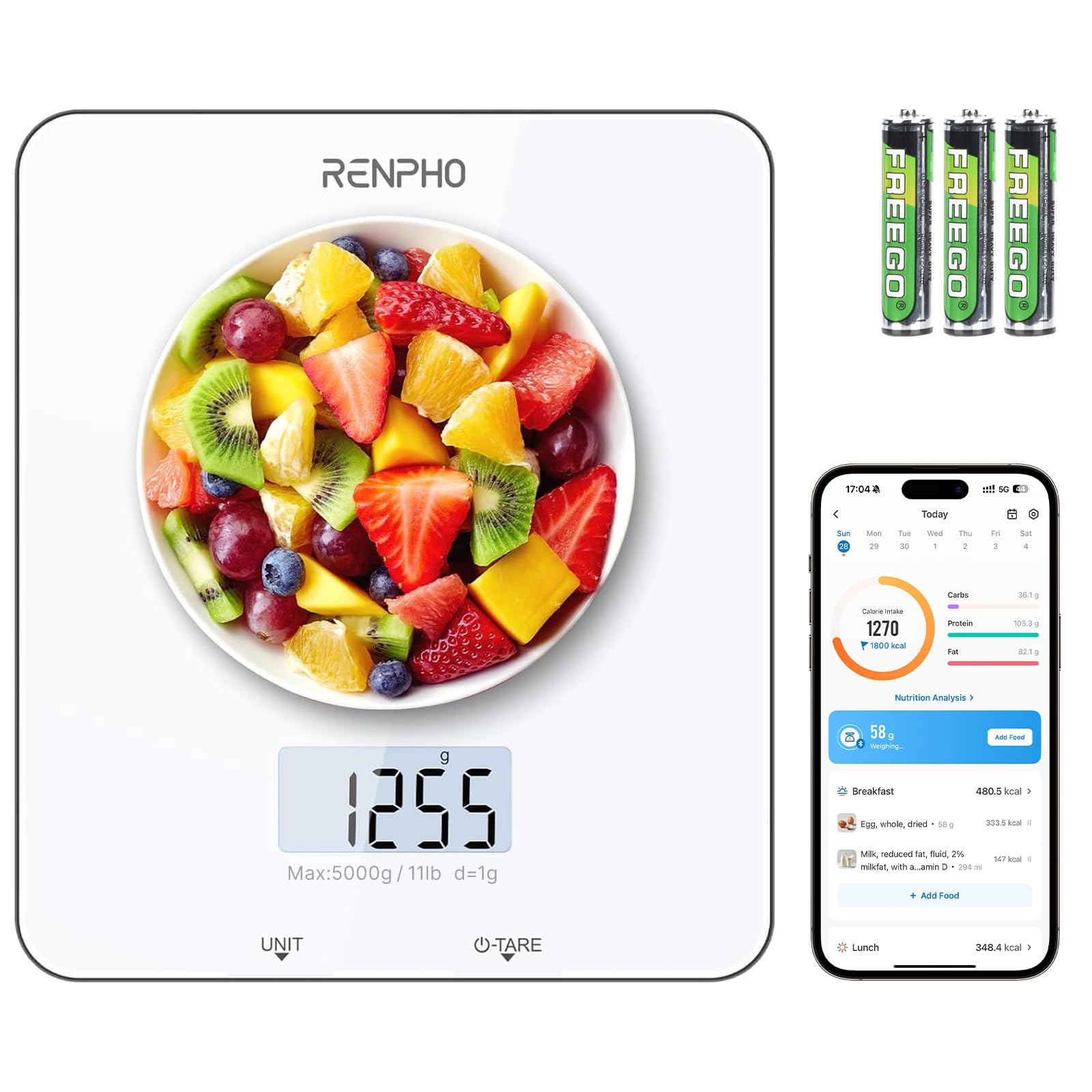 RENPHO Balance de Cuisine Numérique, Cuisson, Café, App 192x167mm