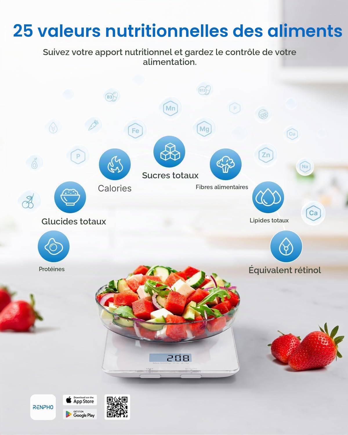 RENPHO Balance de Cuisine Numérique, Cuisson, Café, App 192x167mm 2