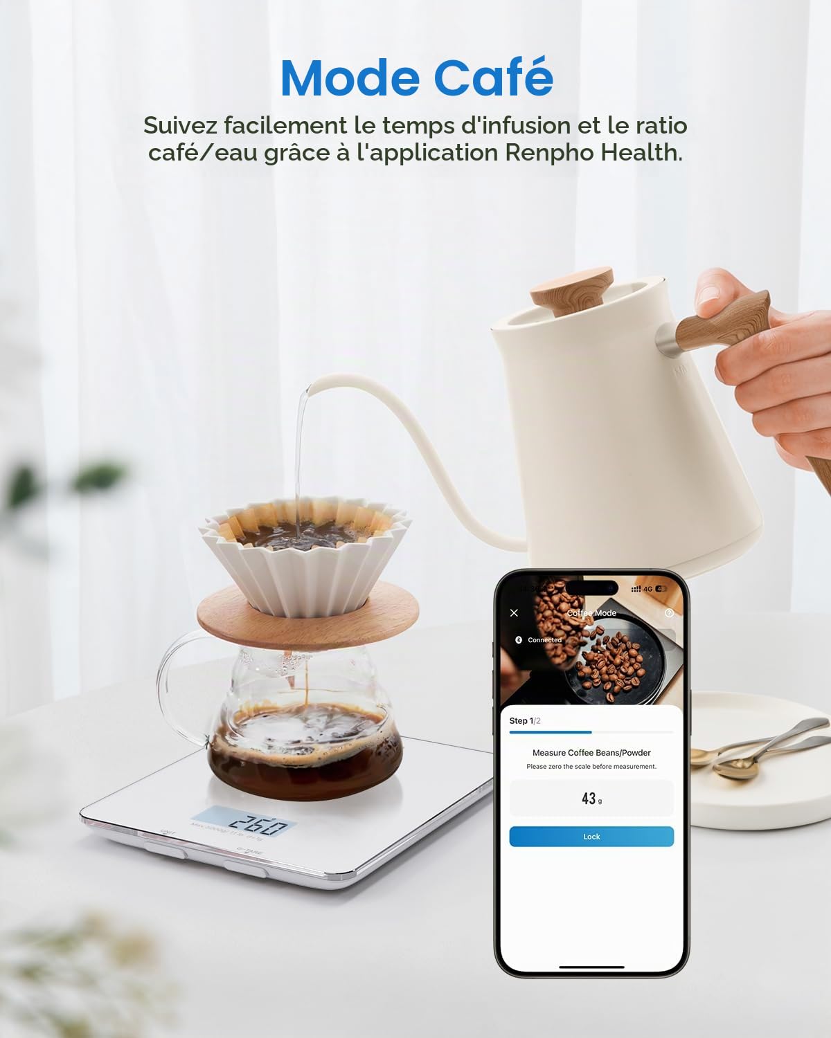 RENPHO Balance de Cuisine Numérique, Cuisson, Café, App 192x167mm 6