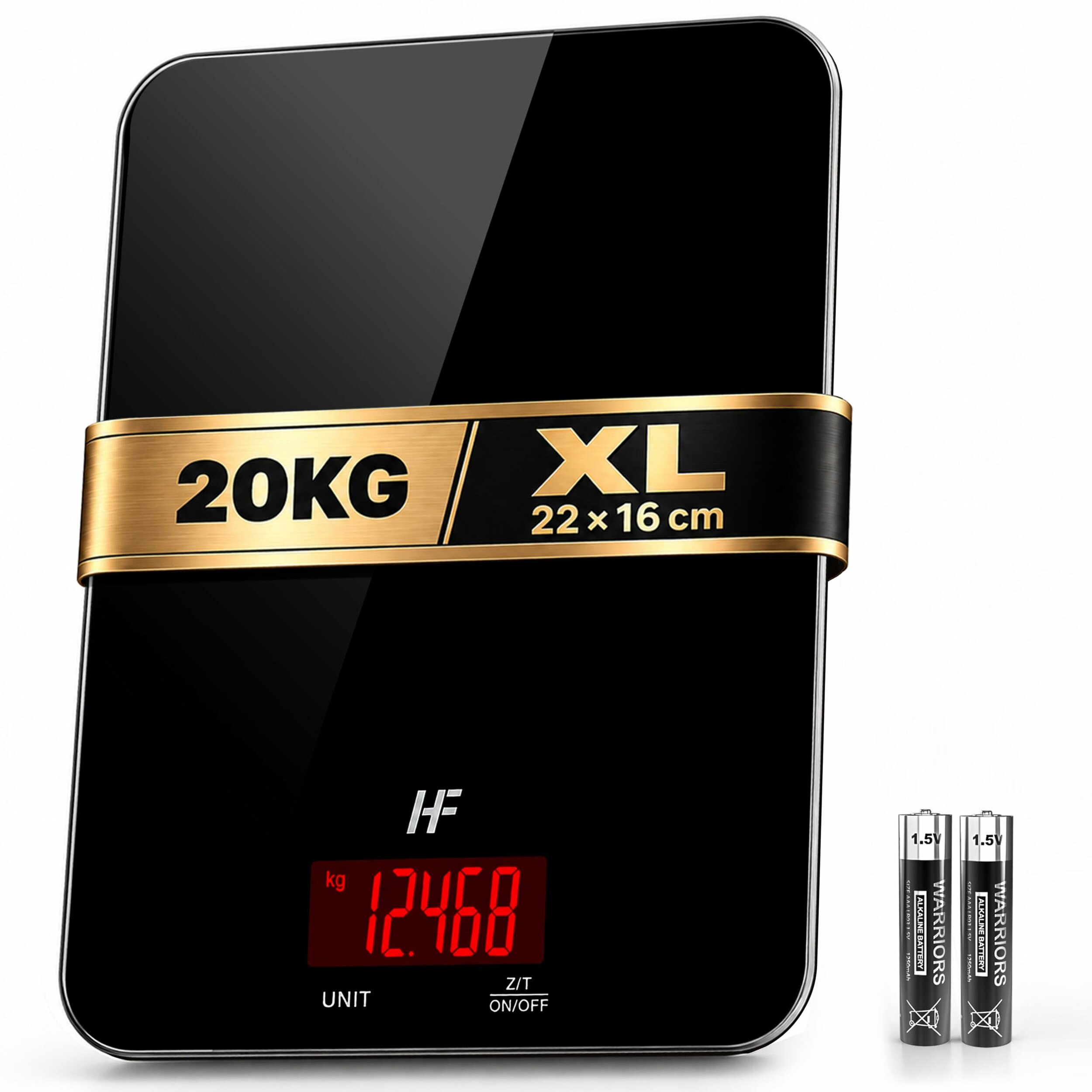 HF 20kg Balance de Cuisine Précision 1g, Grande Plateforme 22x16cm
