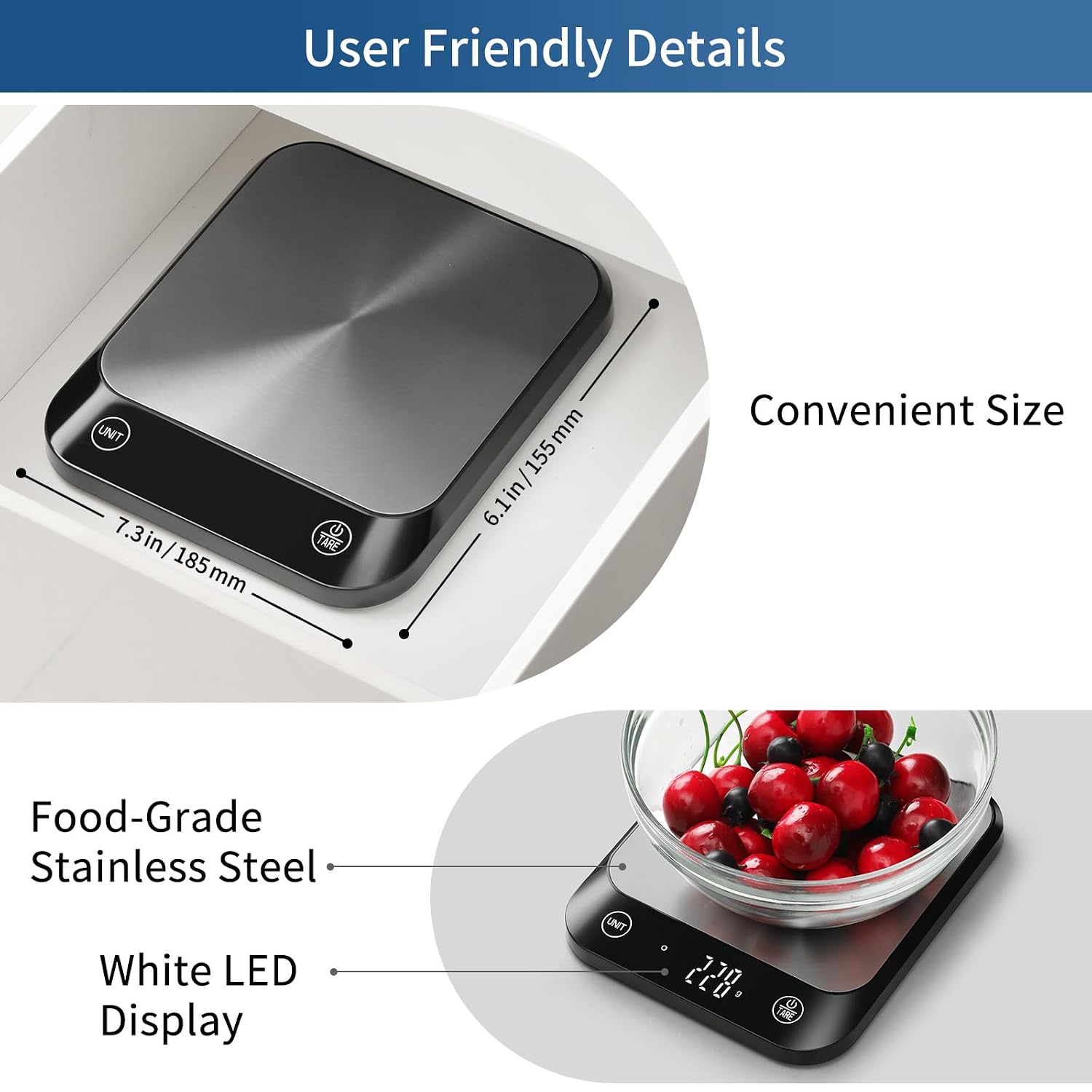 Vitafit 10kg Balance de cuisine numérique, Professionnelle de Pesage Depuis 2001, 6 Unités et Fonction Tare Acier Inoxydabl 5
