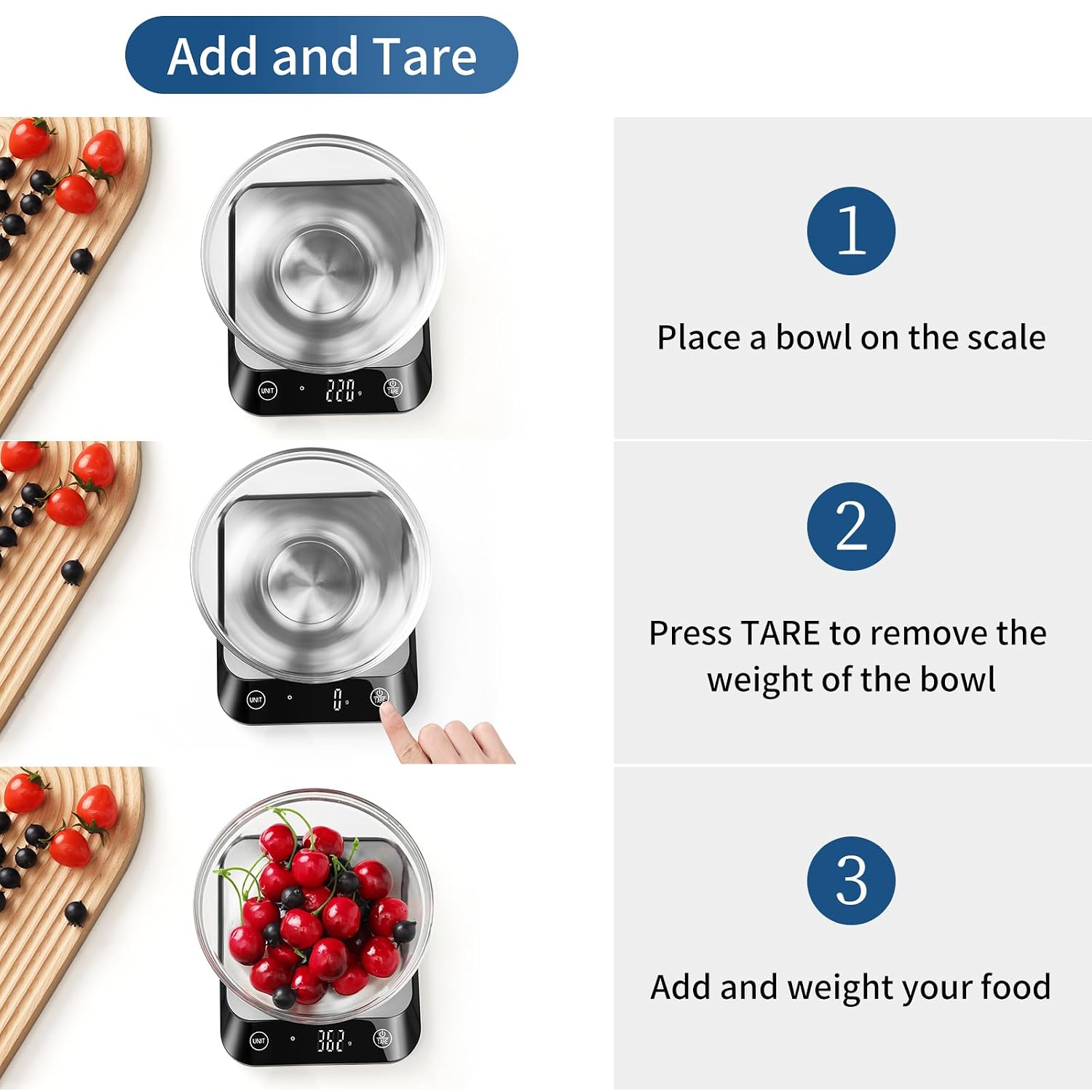 Vitafit 10kg Balance de cuisine numérique, Professionnelle de Pesage Depuis 2001, 6 Unités et Fonction Tare Acier Inoxydabl 7
