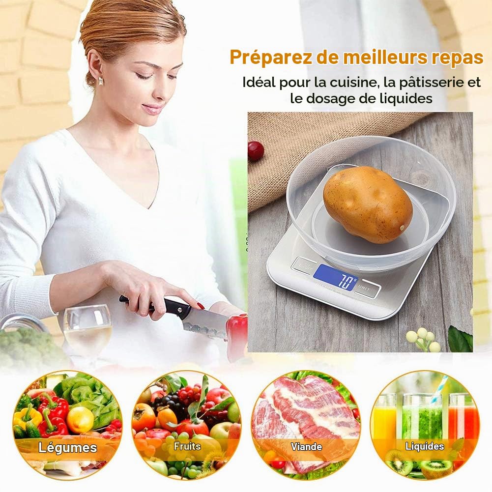GRIFEMA GA2002 Balance de Cuisine Électronique de Haute Précision 5000g/1g avec Écran LCD Rétroéclairé, 6 Unités et Fonctio 7
