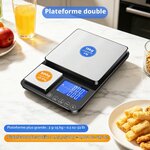 Balance de cuisine numérique à double plateau,500g/0,01g et 15kg/1g Argent Titane 2