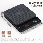 BAGAIL Balance Numérique à Café avec Minuterie, Précision 0.1g, Grand Écran, Tarage Automatique, Boutons Tactiles, Recharge 5