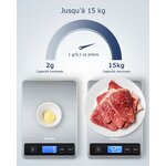Balance de cuisine numérique 15 kg pour la préparation des repas, Pèse alimentaire électronique en Acier inoxydable avec pr 5