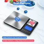 Balance de cuisine numérique à double plateau,500g/0,01g et 15kg/1g Argent Brossé 2