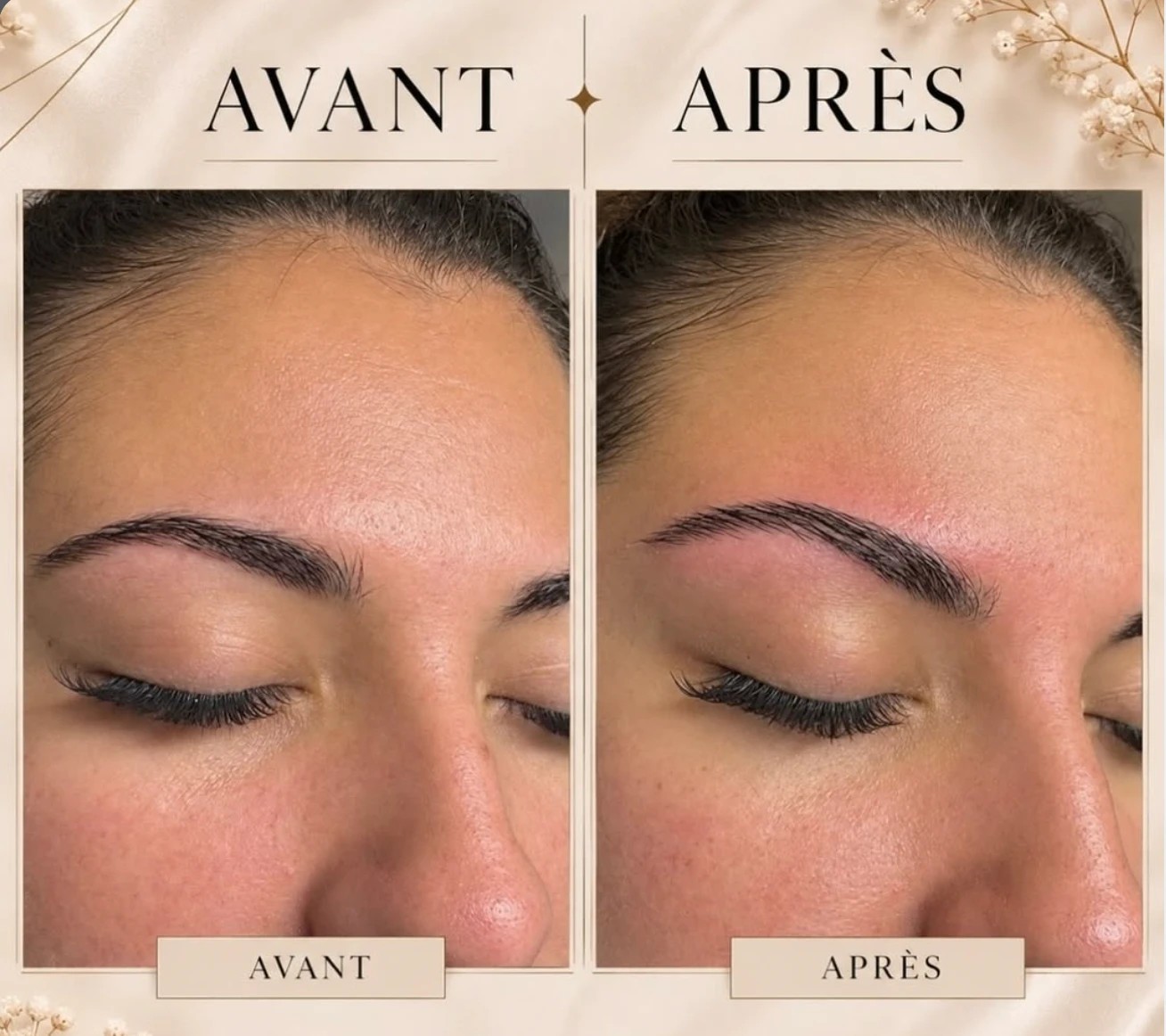 Avant / après d'un maquillage permanent des sourcils