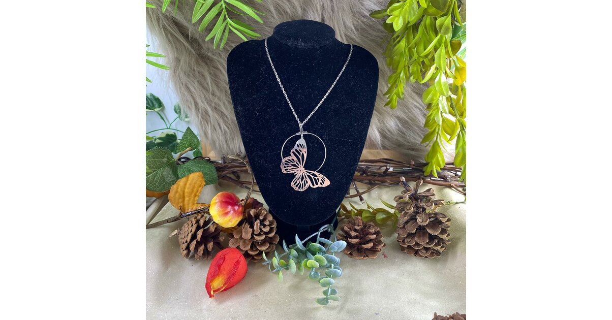 Collier Créateur Morellato Papillon - Acier Inoxydable, Cristaux, Cordon Noir, Occasion Très Bon état