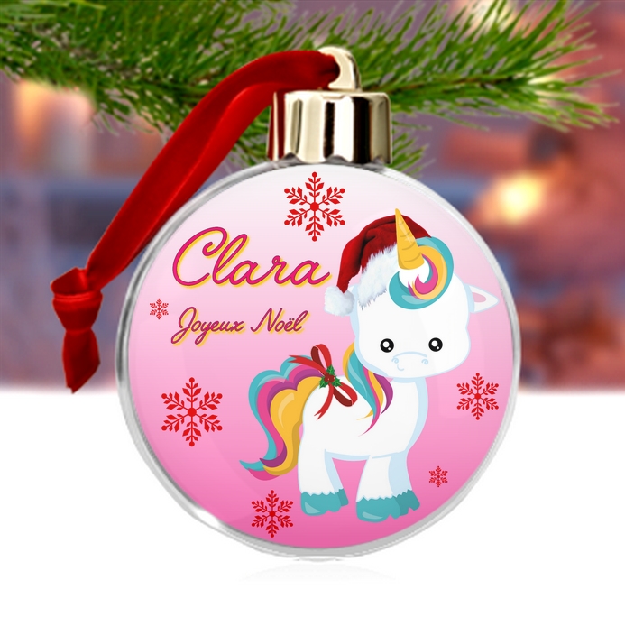 Boule De Noël Transparente Licorne Personnalisée Avec Prénom