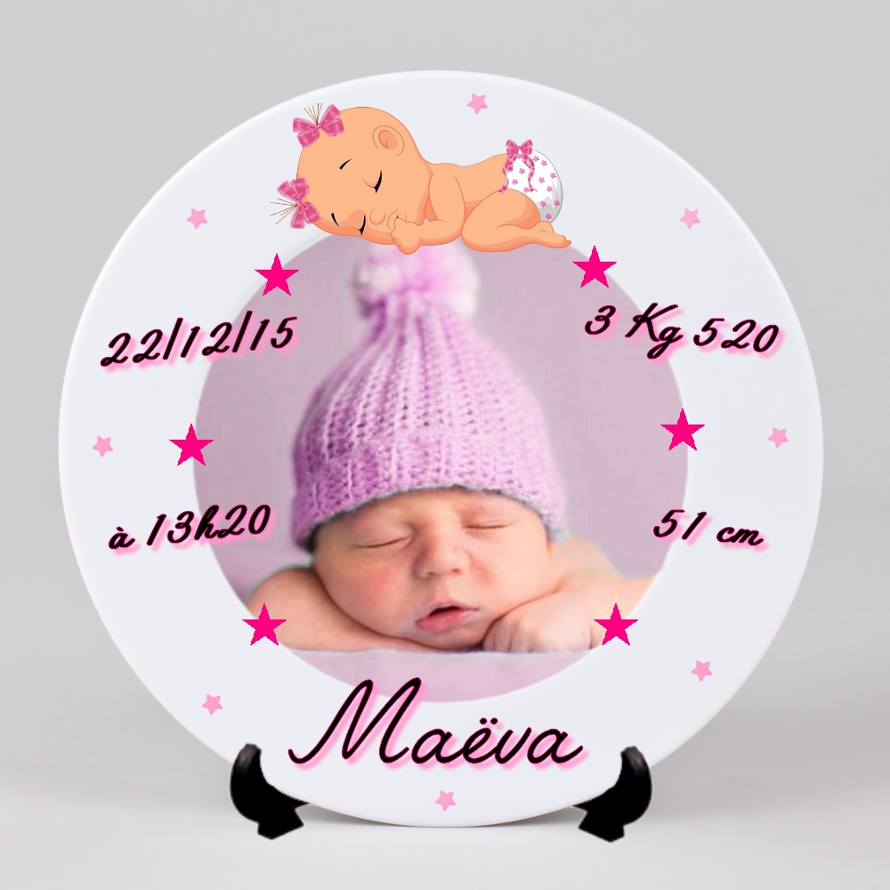 Assiette Personnalisee Naissance Fille Avec Votre Photo Prenom Date De Naissance Deco Assiette Photo Mimi Cadeau