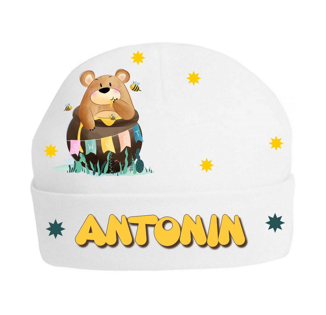 Bonnet Bebe Ours Et Miel Personnalise Avec Prenom Bebe Bonnet Mimi Cadeau