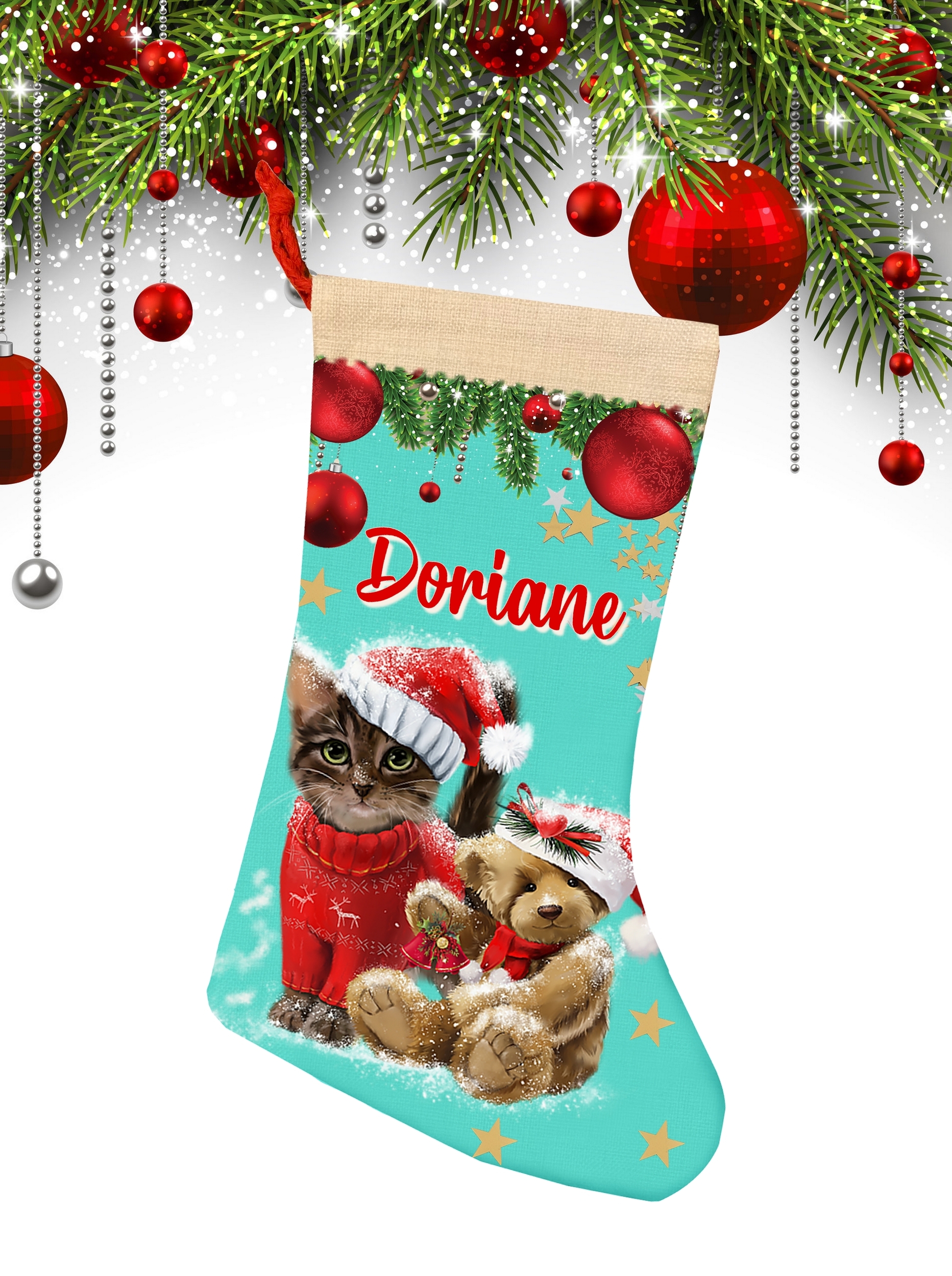 Botte Chaussette De Noel Chat Chaton Personnalisee Avec Prenom Noel Mimi Cadeau