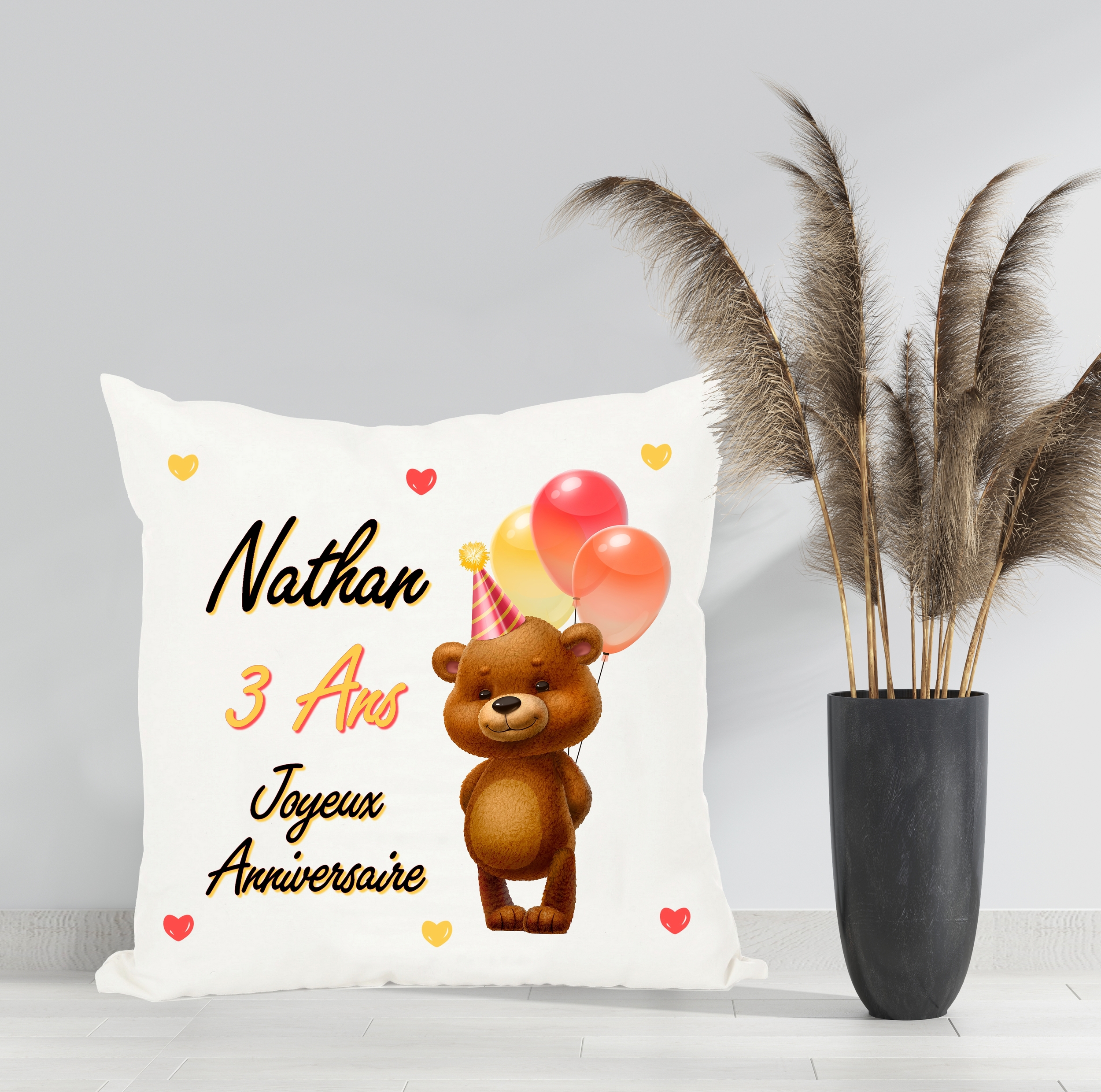 Coussin Anniversaire Ourson Personnalise Avec Prenom Et Age Au Choix Textile Coussin Mimi Cadeau