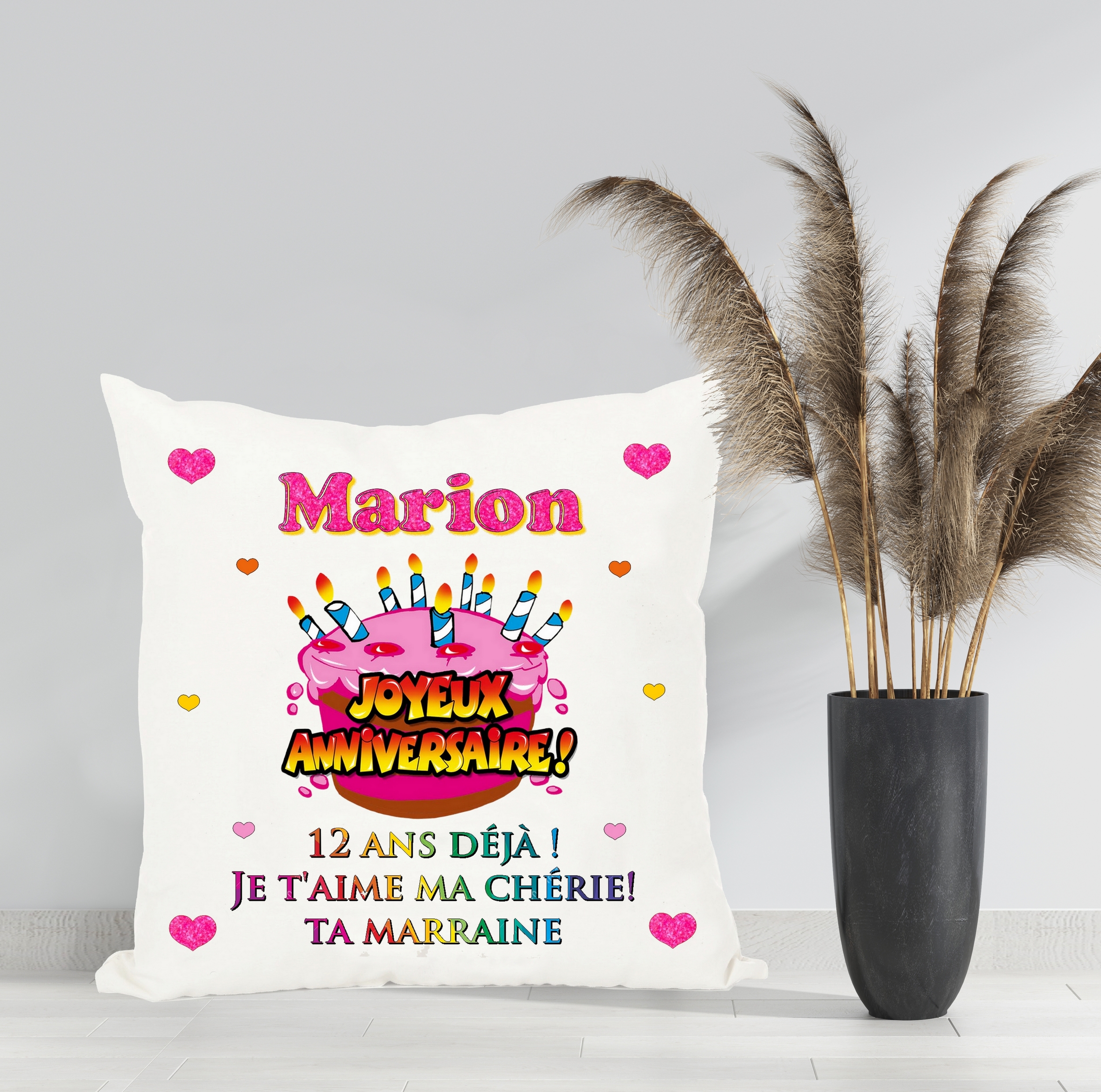 Coussin Anniversaire Personnalise Avec Prenom Et Message Au Choix Textile Coussin Mimi Cadeau