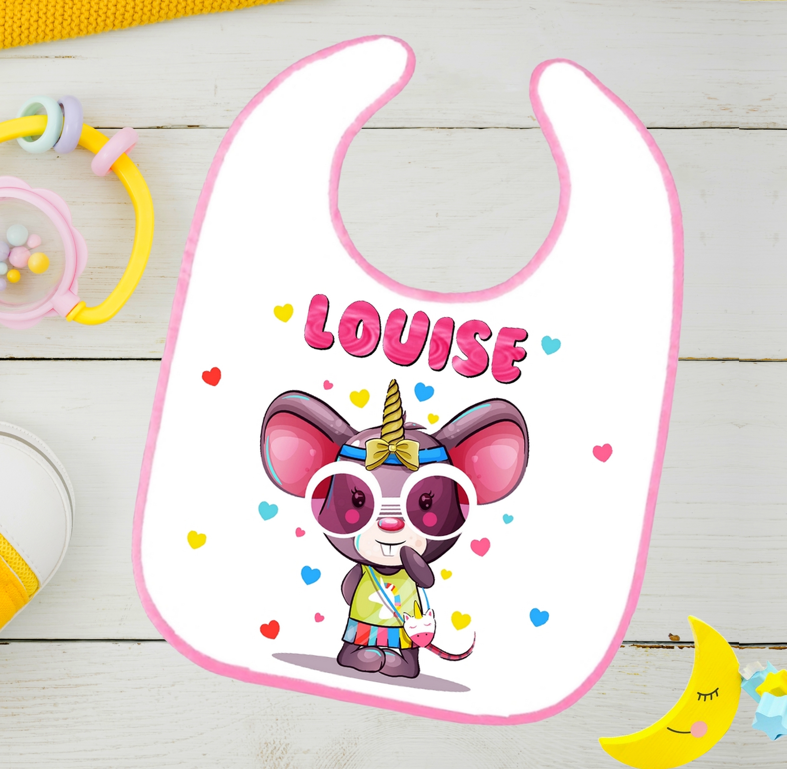 Bavoir Bebe Souris Fille Personnalise Avec Prenom Bebe Bavoir Bebe Mimi Cadeau