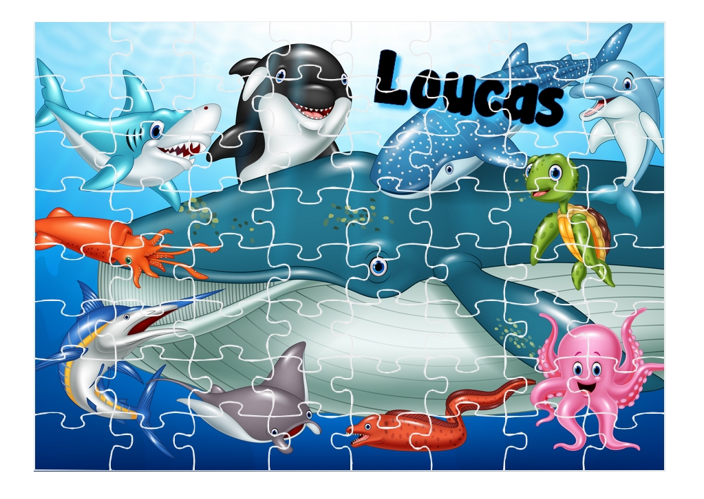 Puzzle Animaux marins personnalisé avec prénom Taille au choix