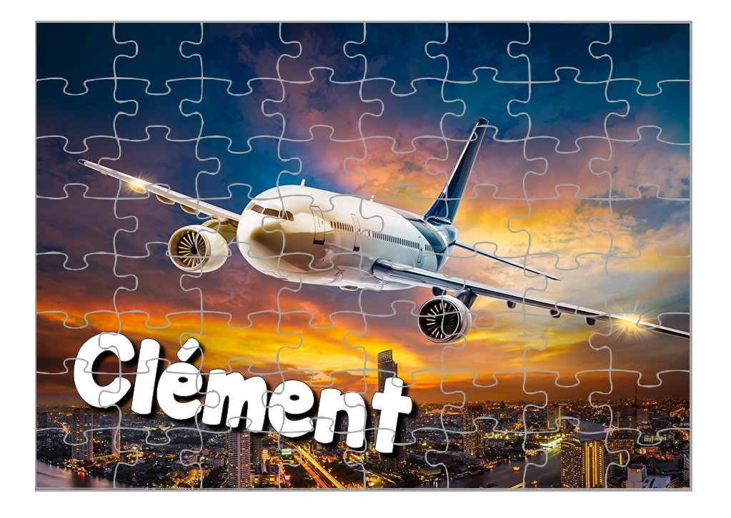 Puzzle Avion de ligne personnalisé avec prénom Taille au choix