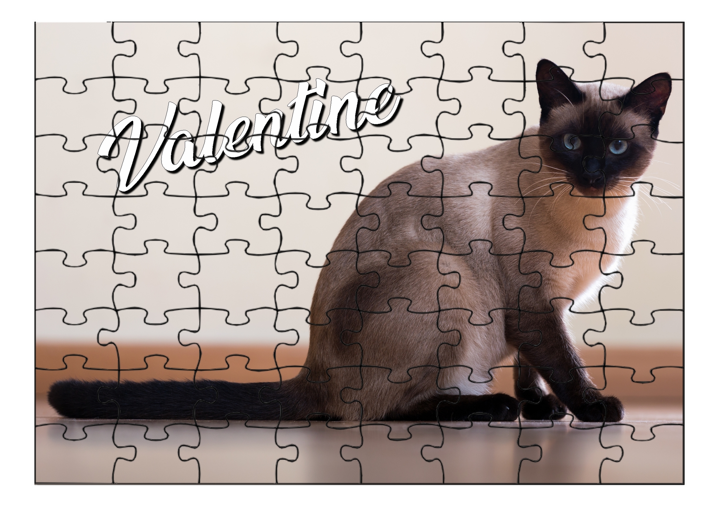 Puzzle Siamois chat personnalisé avec prénom Taille au choix