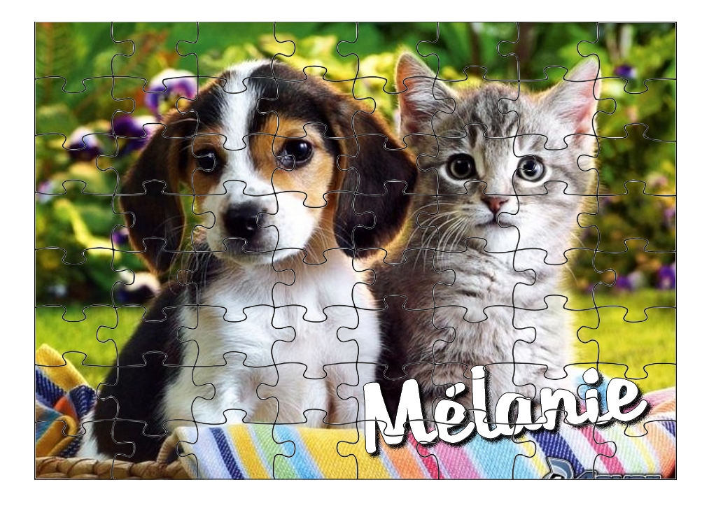 Puzzle Chien et chat personnalisé avec prénom Taille au choix