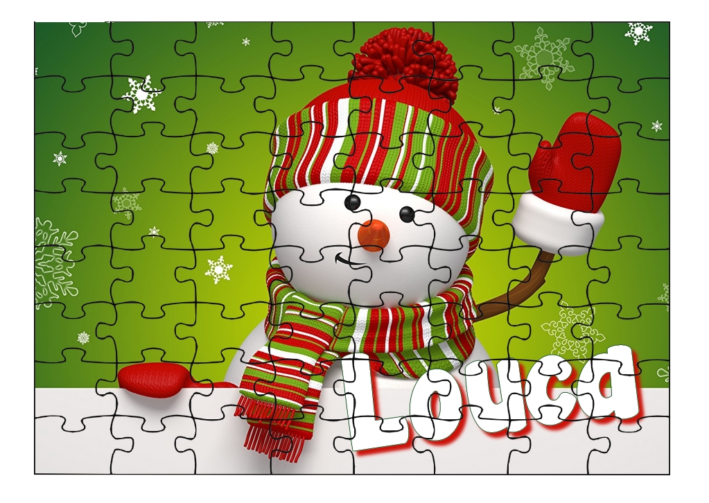 Puzzle Noël Bonhomme de neige personnalisé avec prénom Taille au choix