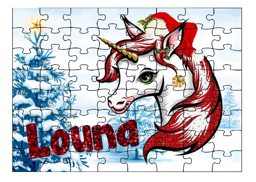 Puzzle Noël Licorne personnalisé avec prénom Taille au choix