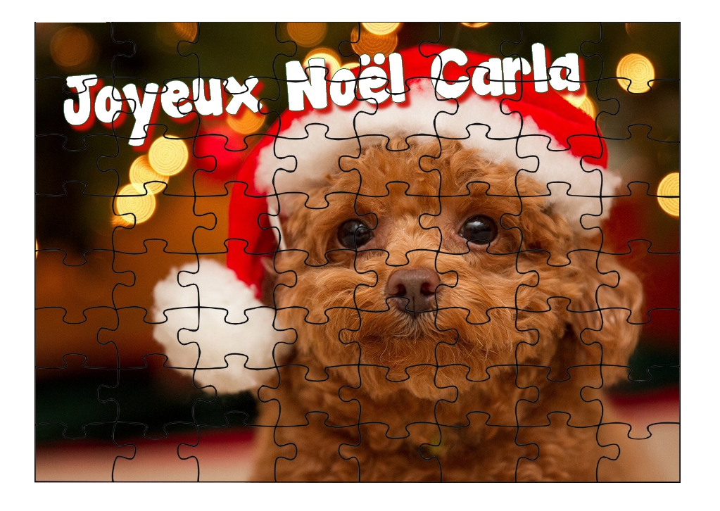 Puzzle Noël Caniche personnalisé avec prénom Taille au choix