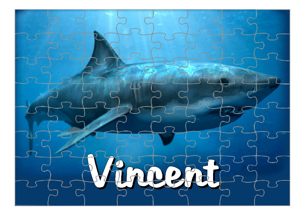 Puzzle Requin Blanc personnalisé avec prénom Taille au choix