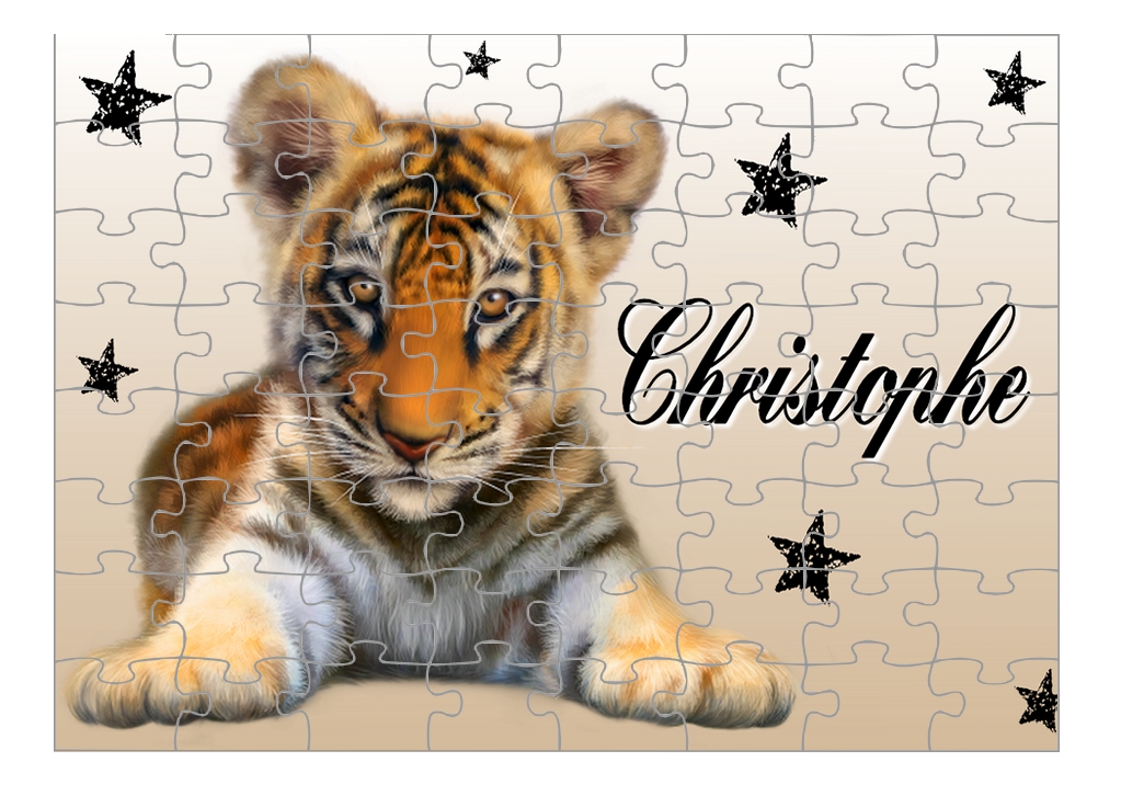 Puzzle Tigre personnalisé avec prénom Taille au choix